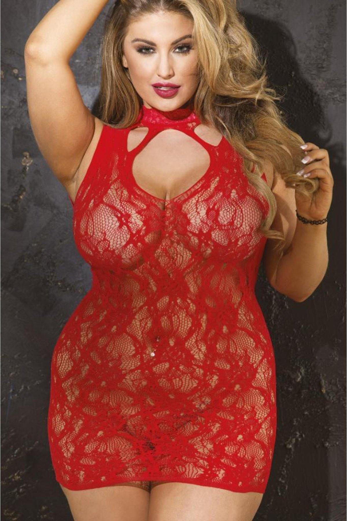 Plus Size Stretchable Lace Chemise for Women