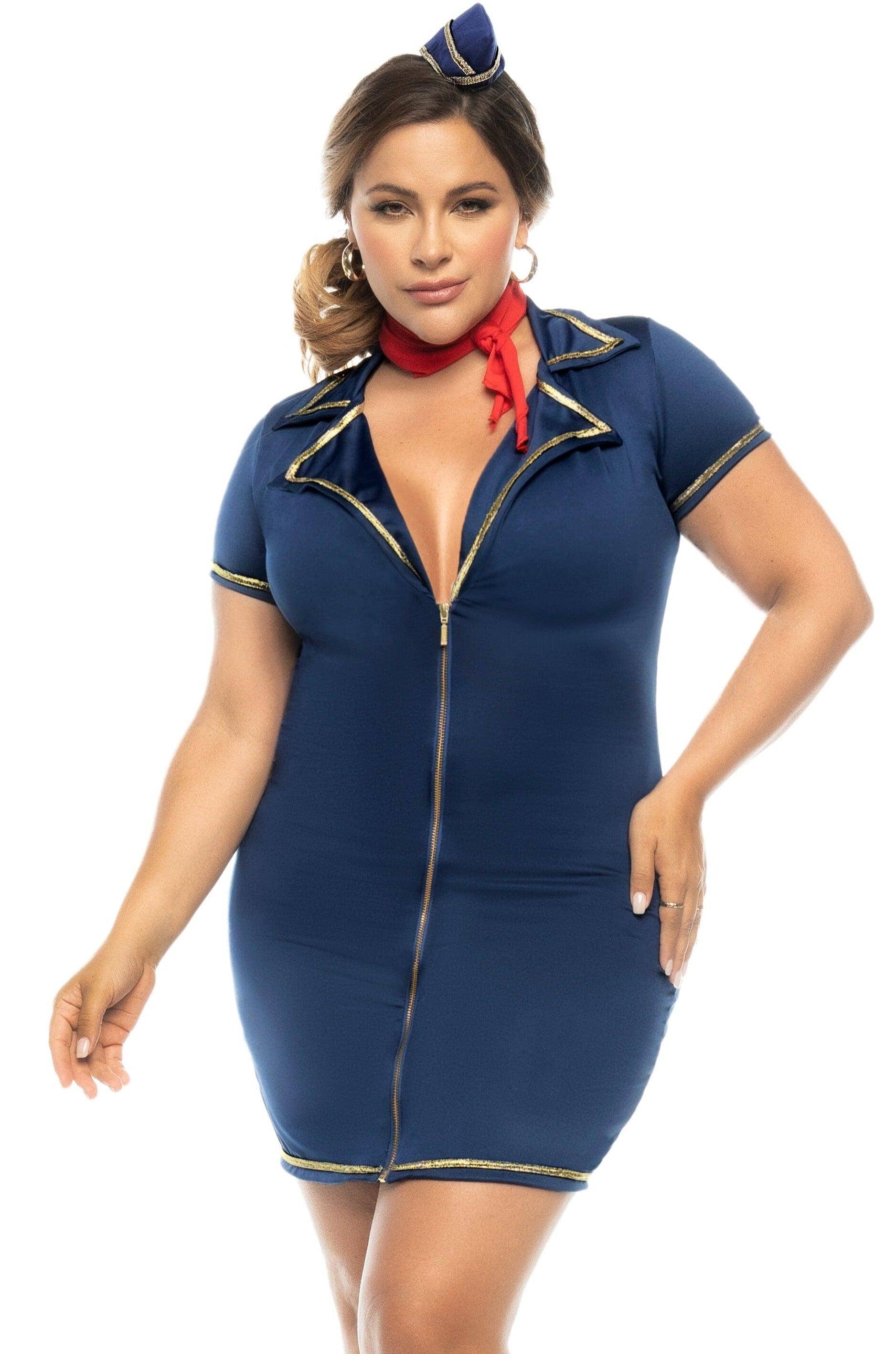 Plus Size Glamorous Stewardess Plane Costume for New - Level Parties
