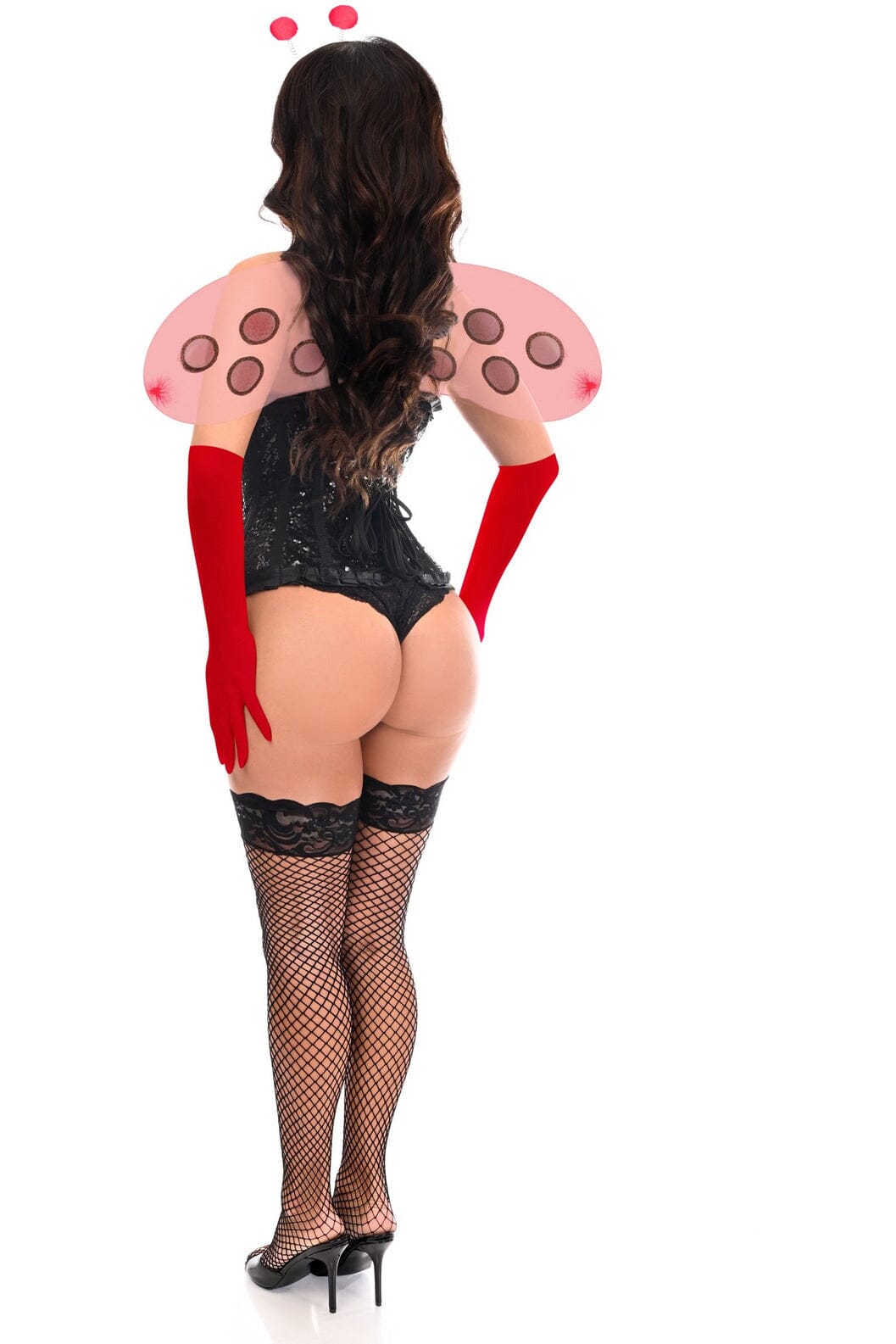 Top-Quality 4-Piece Pin-Up Ladybug Underbust Corset Costume