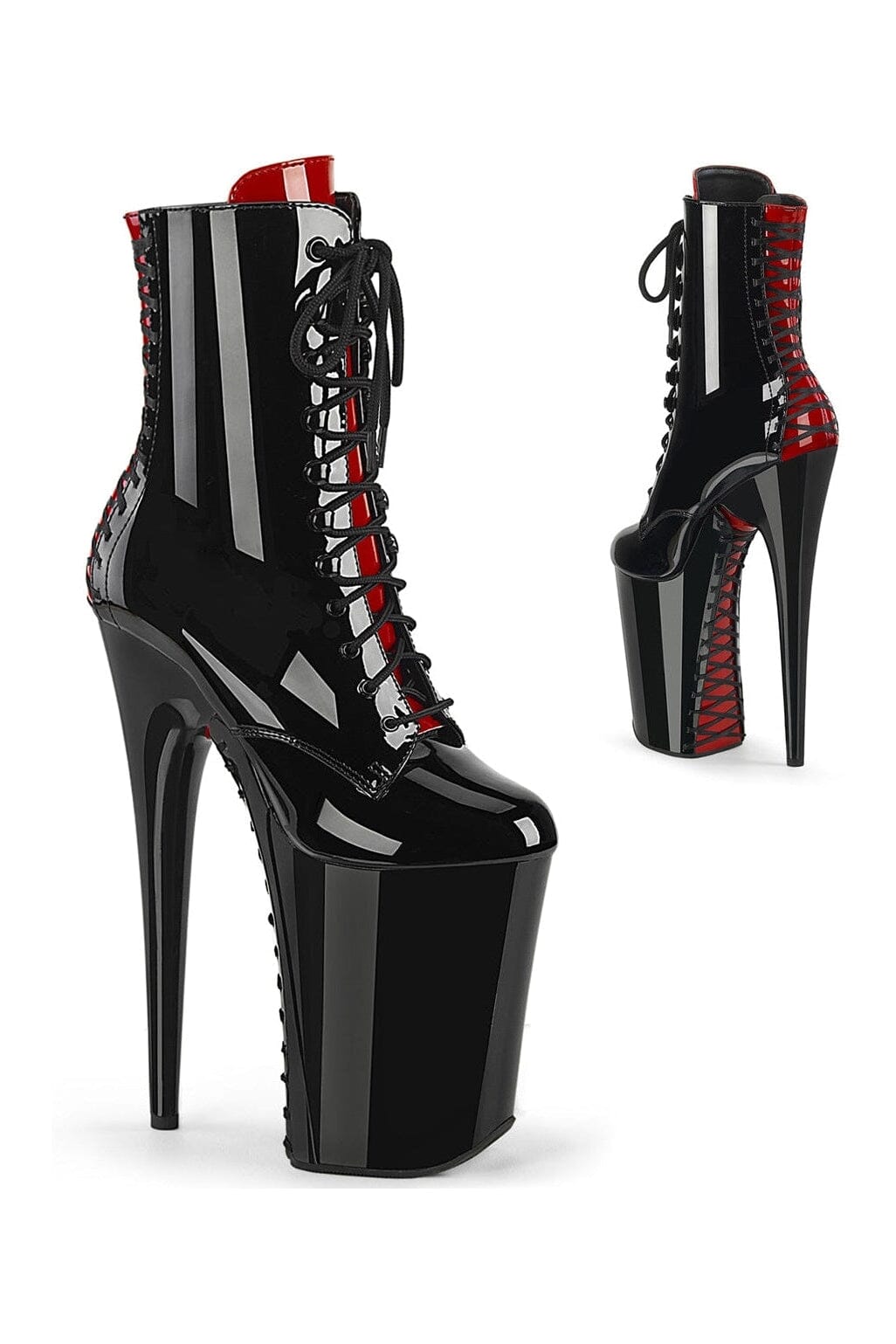 Pleaser INFINITY-1020FH Black Patent Leather Ankle Boots for Fashion-Forward Individuals
