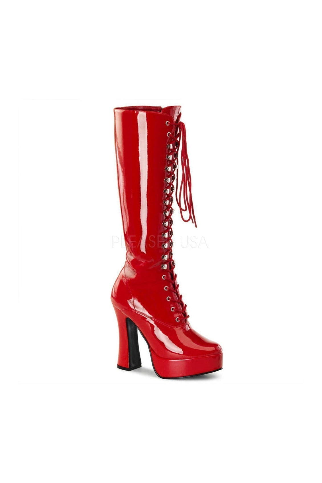 ELECTRA-2020 Red Patent Leather Platform Knee-High Boots with Stylish Design