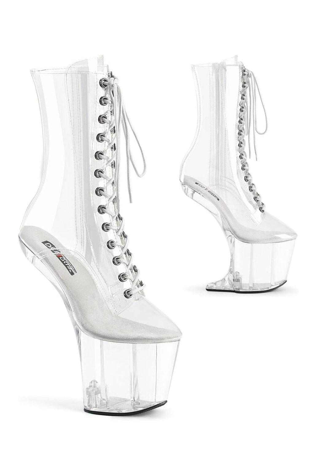 Pleaser CRAZE-1040C Transparent Vinyl Lace-Up Front Platform Ankle Boot