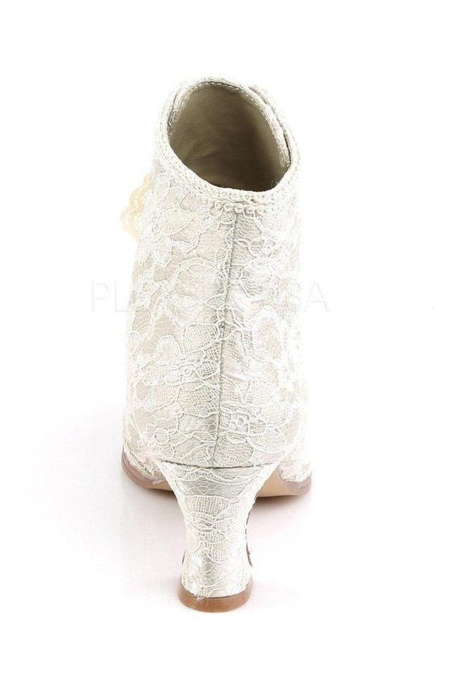 Champagne Genuine Satin Victorian-30 Lace-Up Ankle Boots with Ribbon Bow Tie
