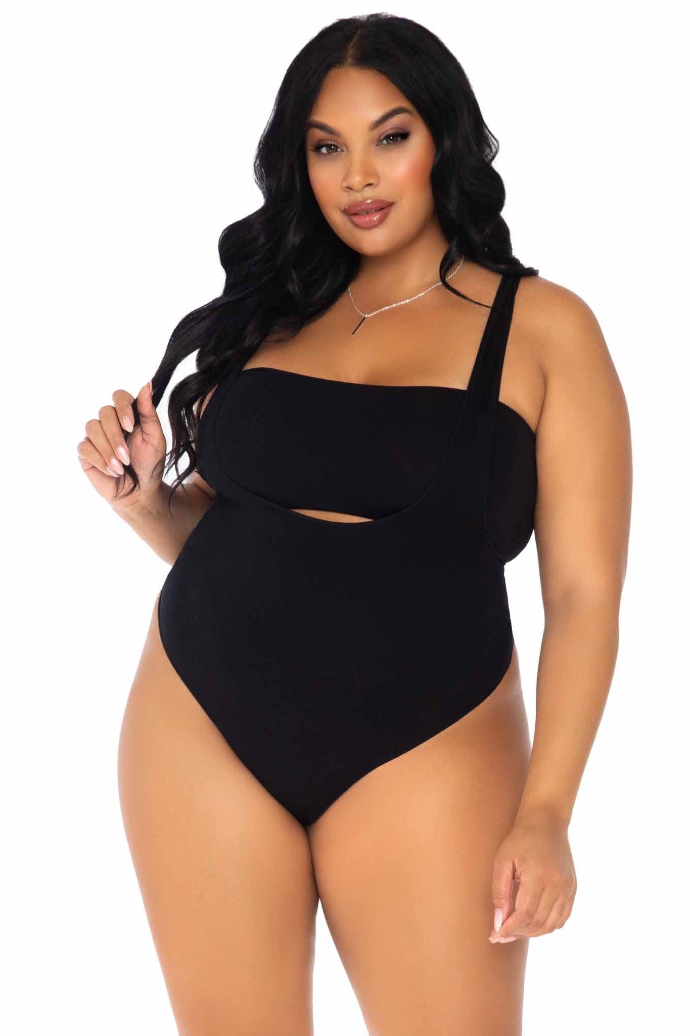 Plus Size Two-Piece Full-Coverage Bandeau and Suspender Style Bodysuit for Women