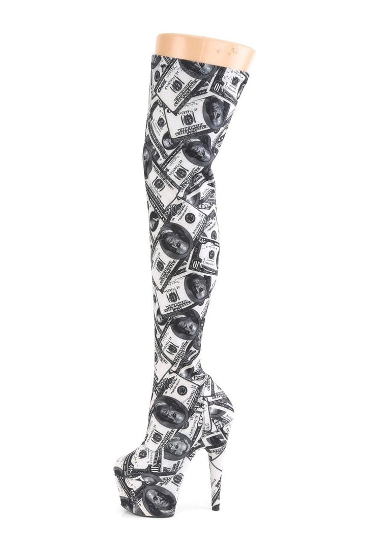 Pleaser Brand White Fabric Exotic Stretch Thigh High Fashion Boot - ADORE - 3000DP