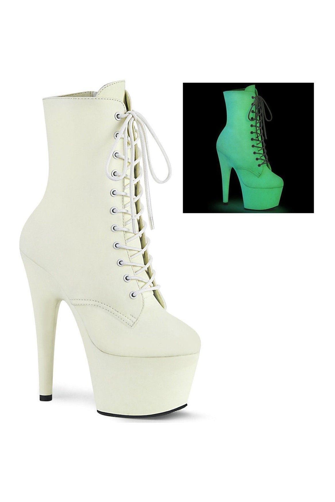 ADORE-1020GD White Faux Leather Exotic Ankle Lace - Up Boot with Side Zipper