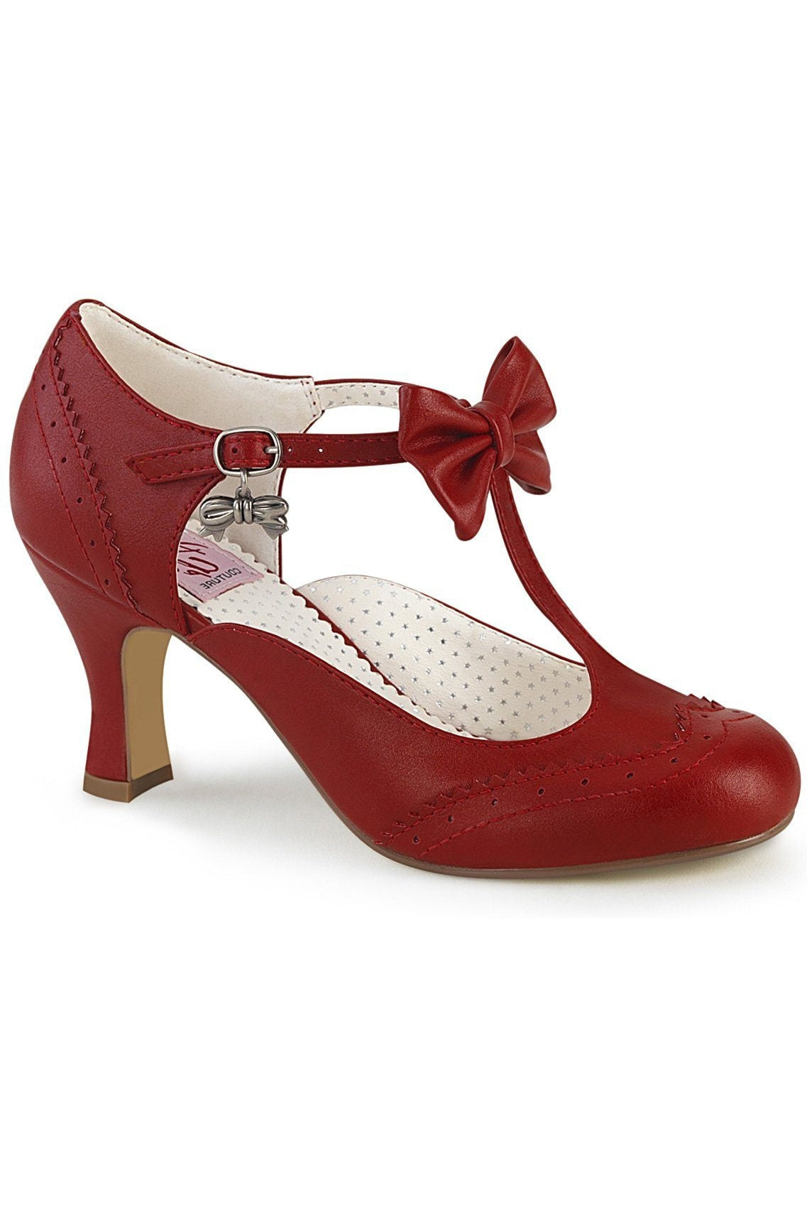 Red Faux Leather Flapper-11 Women's High Heel Pumps with Bow Design