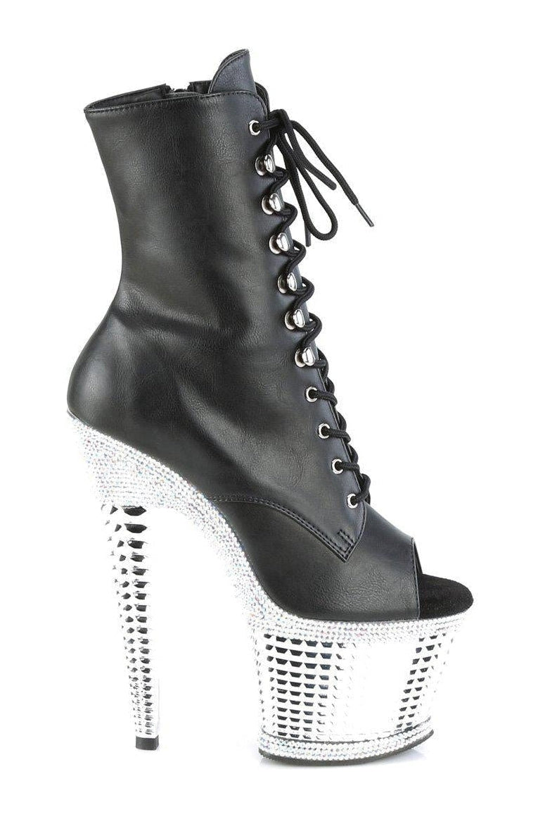 Pleaser Brand SPECTATOR-1021RS Stylish Black Faux Leather Ankle Boot for Fashion Lovers
