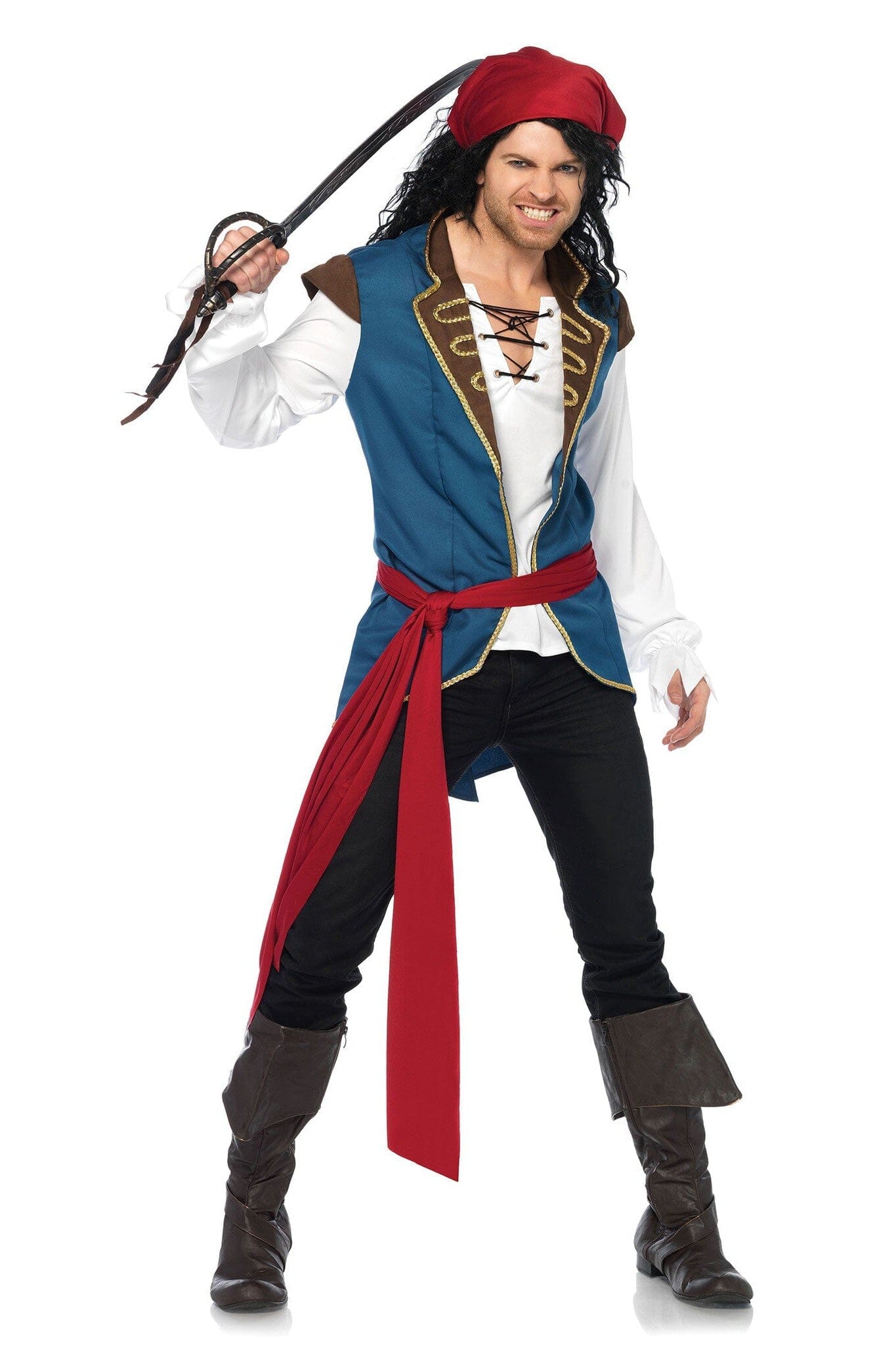 3-Piece Pirate Scoundrel Outfit with Lace-up Shirt, Vest, and Accessories