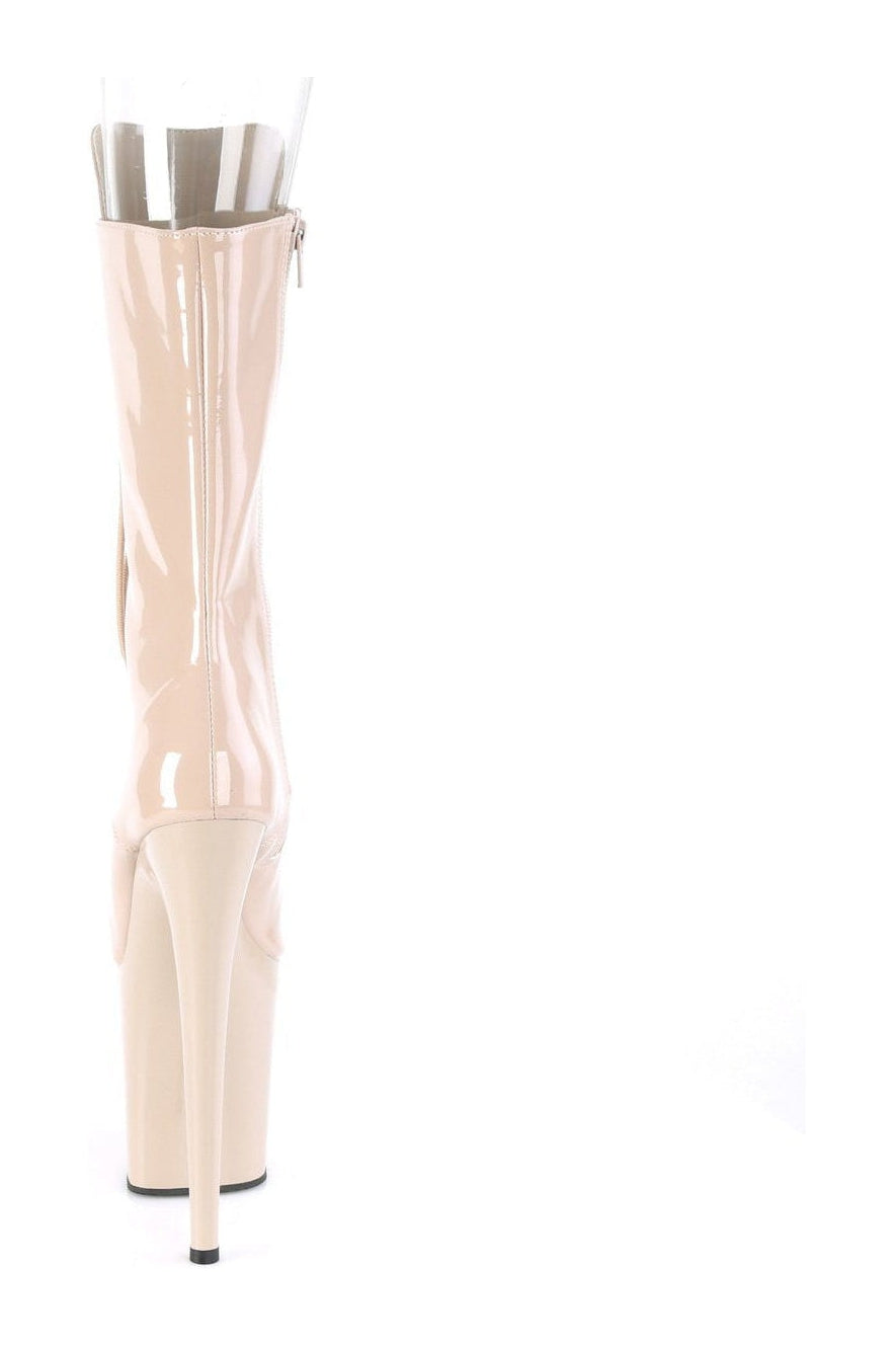 Exotic Flamingo-1051 Nude Patent Ankle Glitter Lace-Up Boot with Side Zipper
