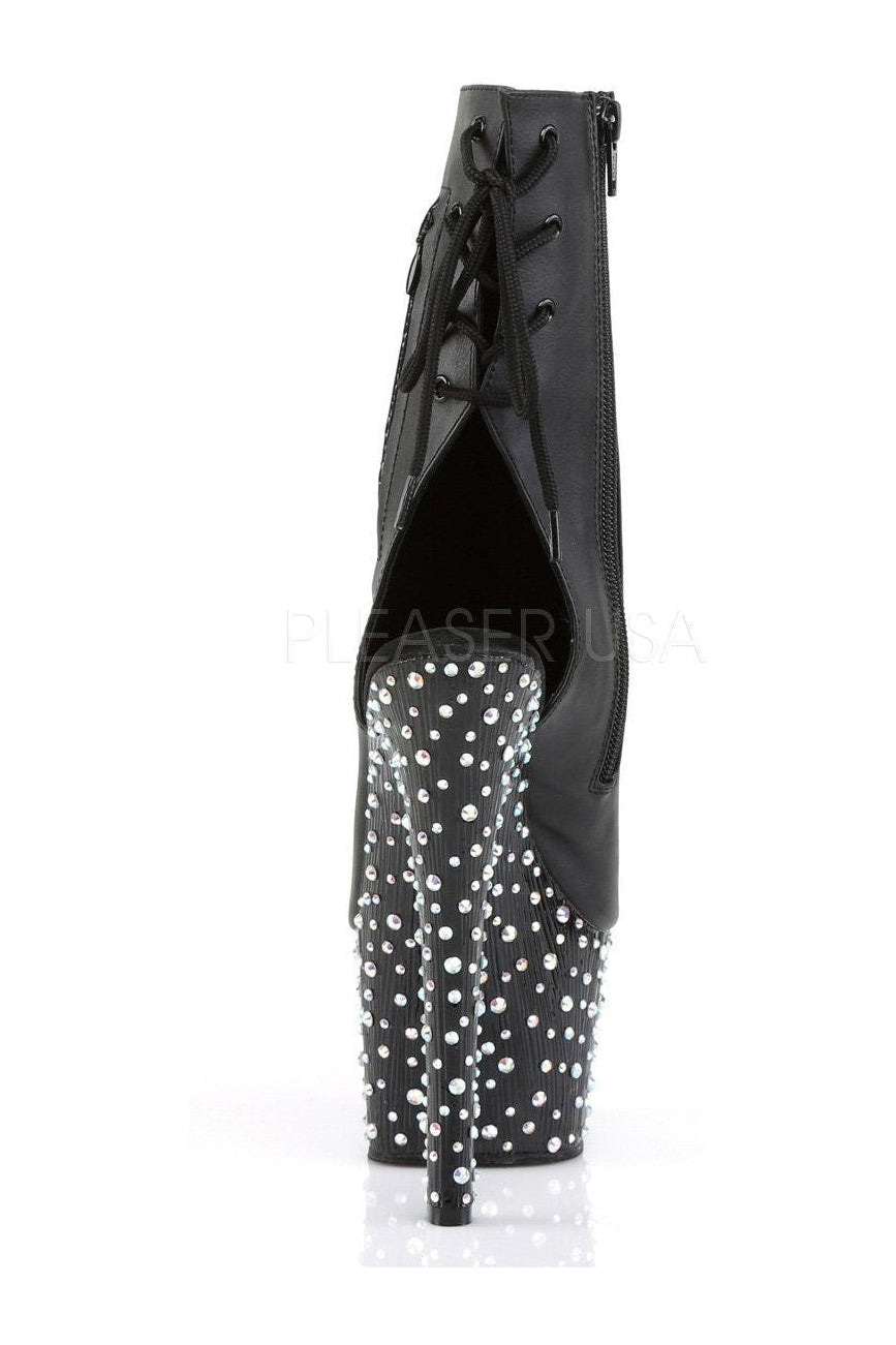 STARDANCE-1018-7 Women's Black Faux Leather Open Toe and Heel Lace-Up Platform Ankle Boots