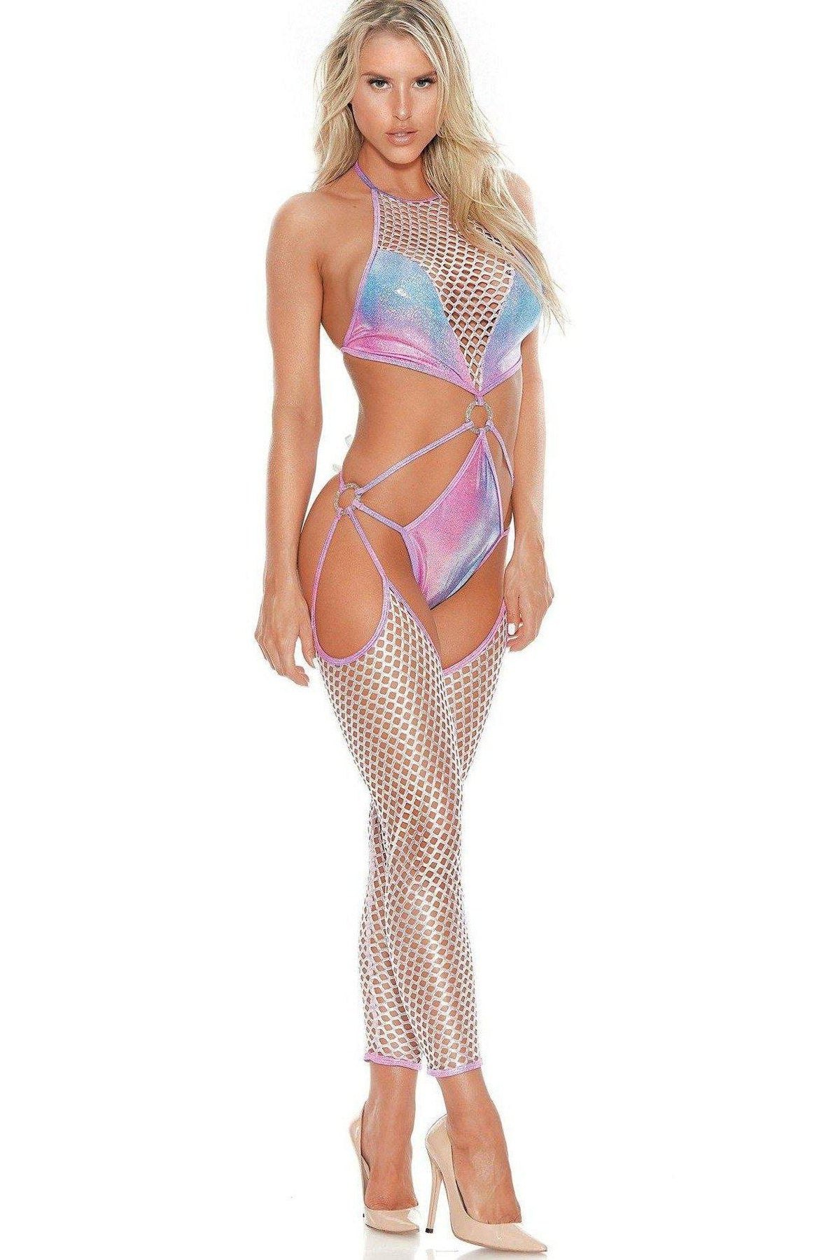 Fashionable Bodysuit with Integrated Net Leggings