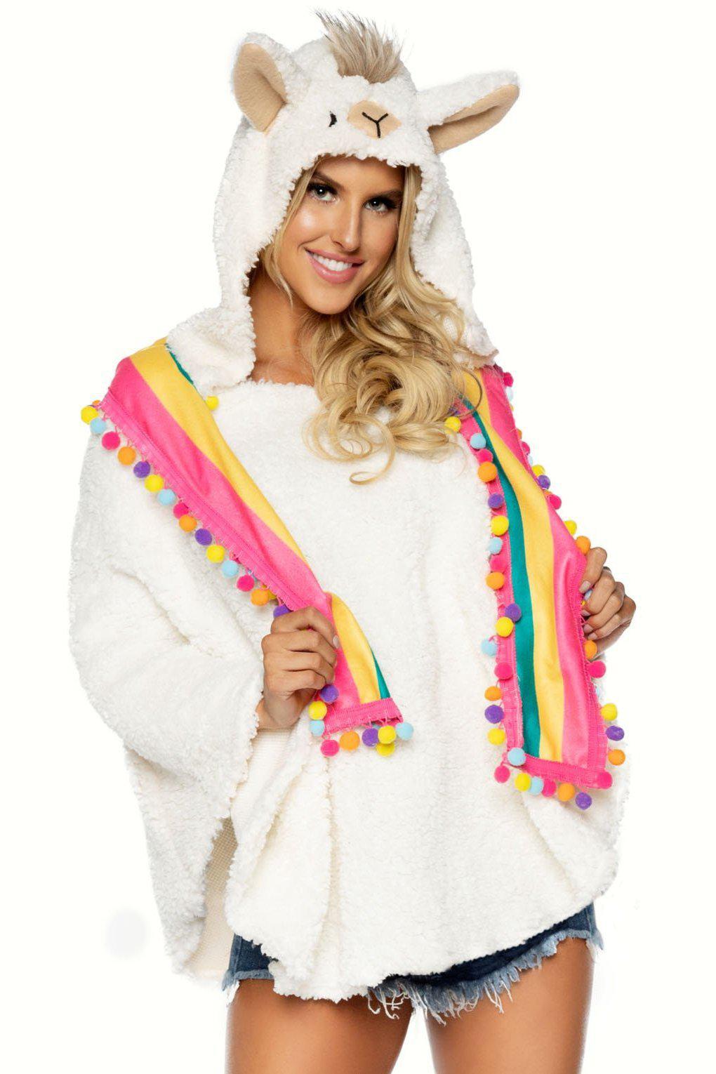 Leg Avenue Plush Llama Poncho Costume with Pom Pom Tassel and Hood