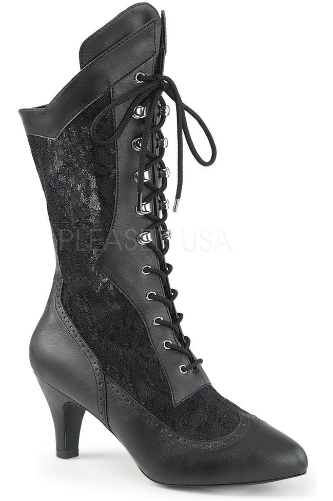 Black Faux Leather DIVINE - 1050 Calf - High Knee Boot with 3 - Inch Heel