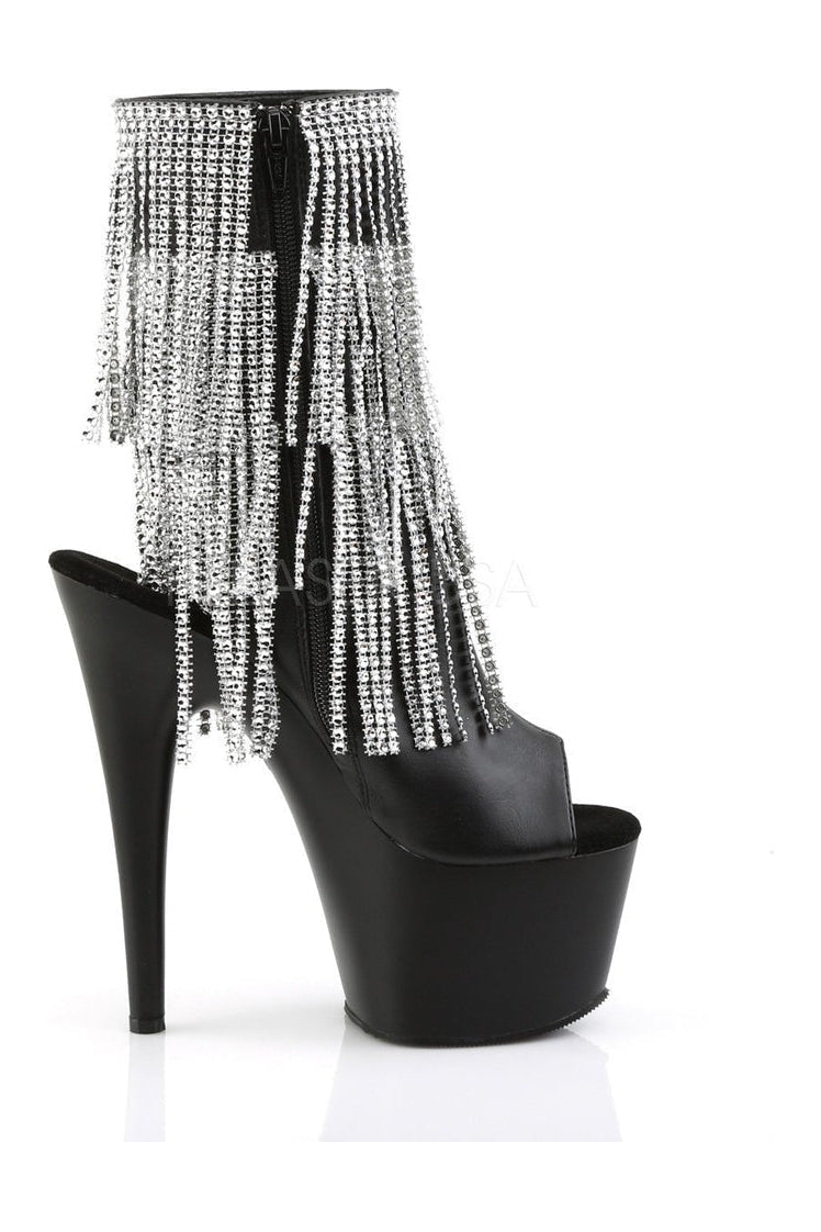 ADORE-1024RSF Black Faux Leather Women's Platform Ankle Boot with Fringe Design