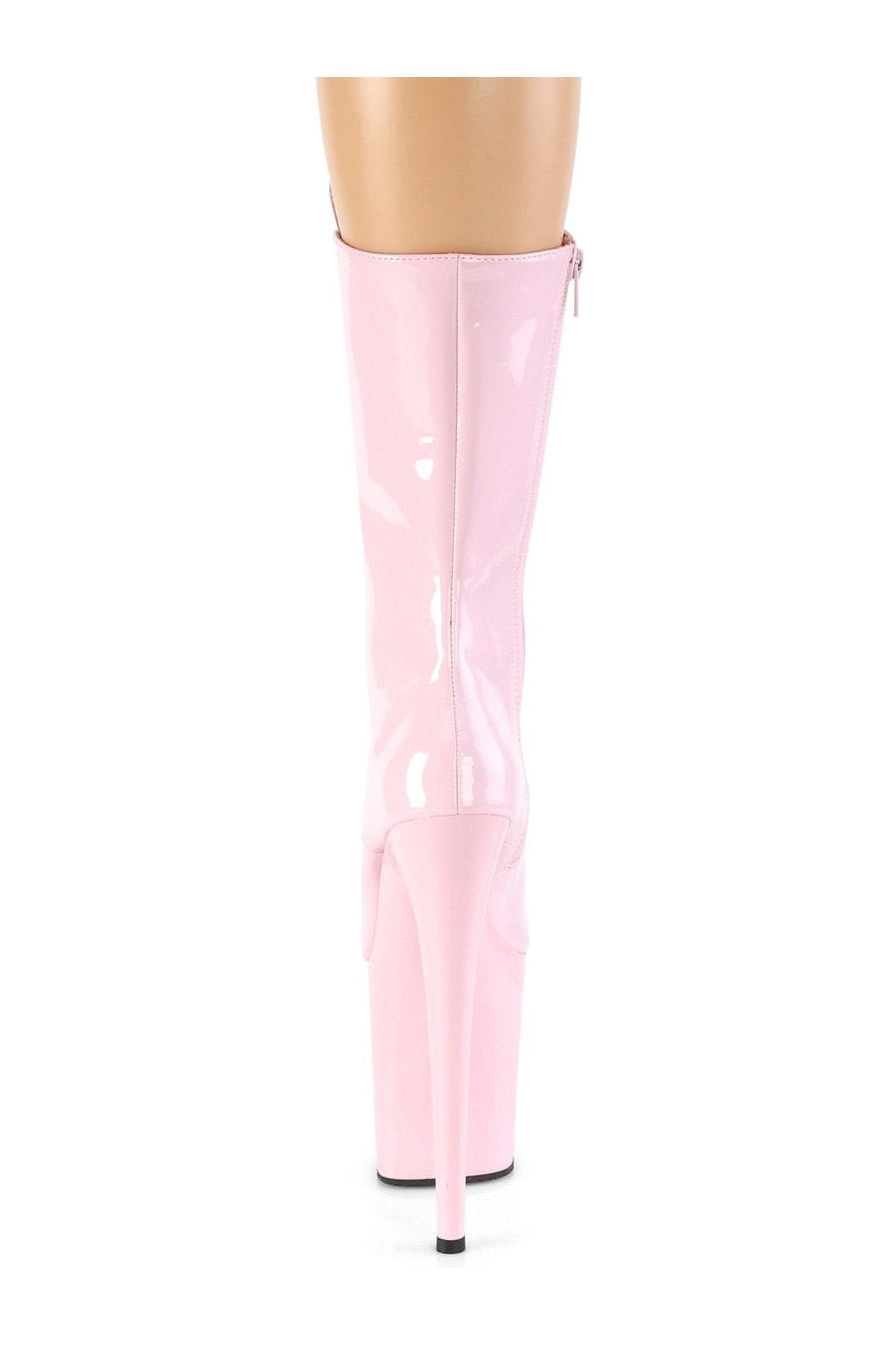 Pleaser Brand Flamingo-1050 Pink Patent Exotic Ankle Lace - Up Glitter Boot with Side Zipper