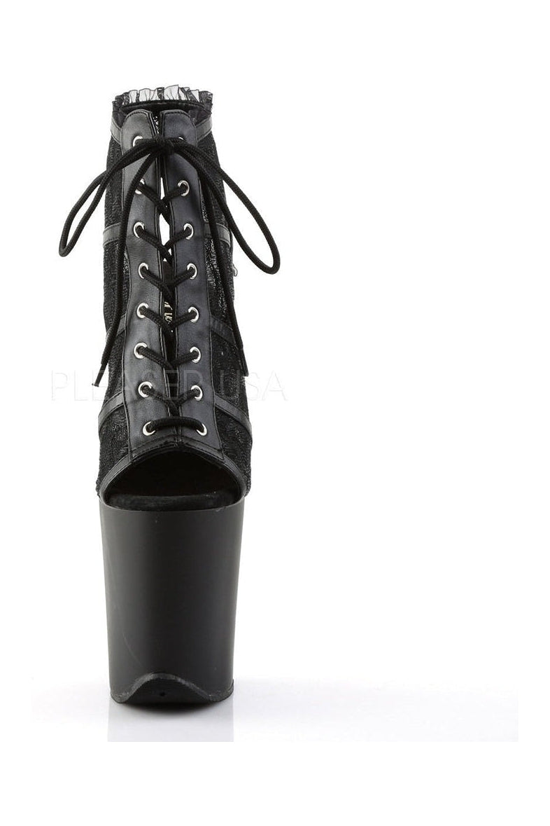 Stylish FLAMINGO-896LC Black Fabric Open-Toe/Heel Lace-Up Ankle Platform Boots