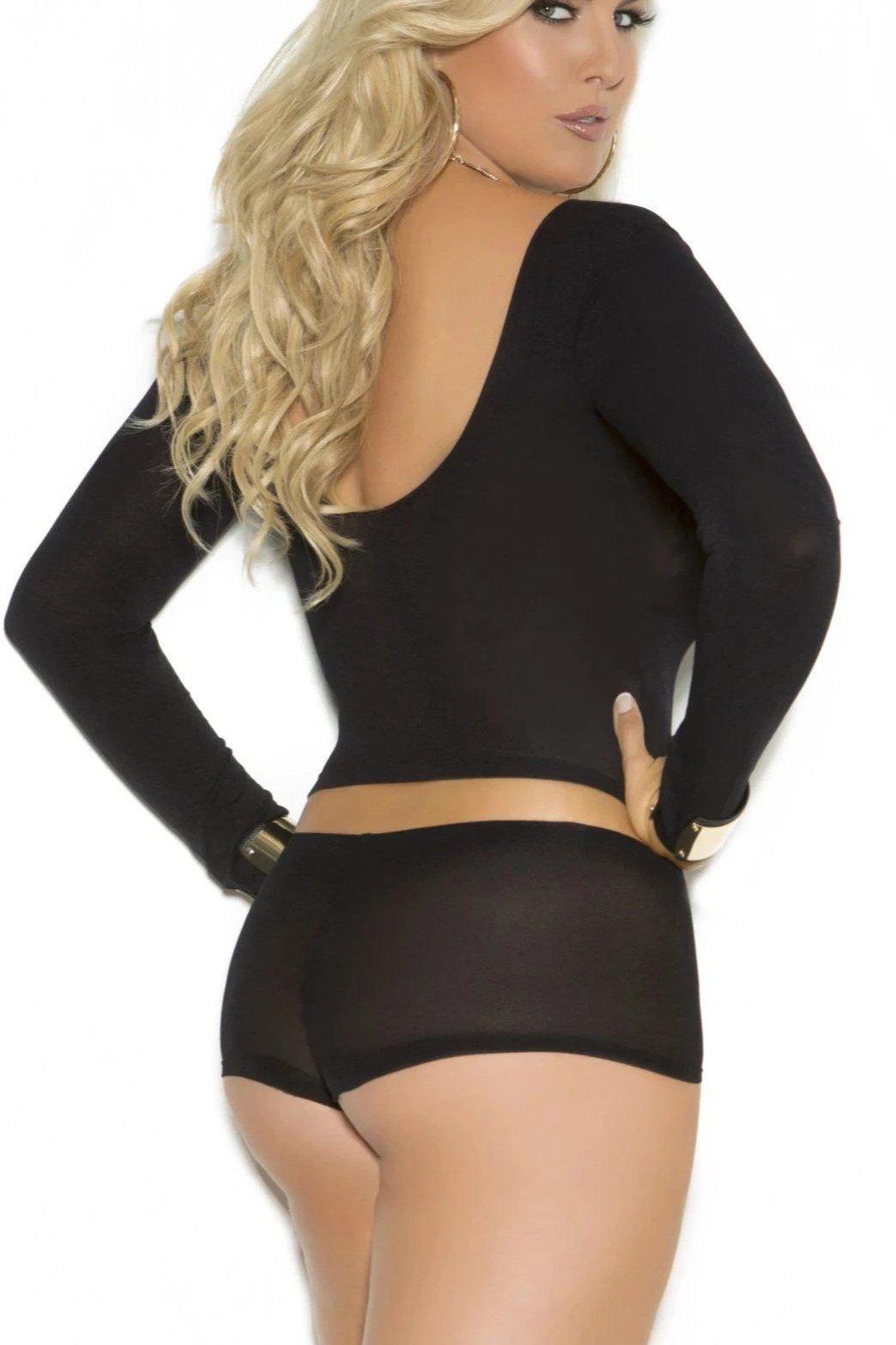 Elegant Plus-Size Long Sleeve Cami Top with Ruching and Booty Shorts