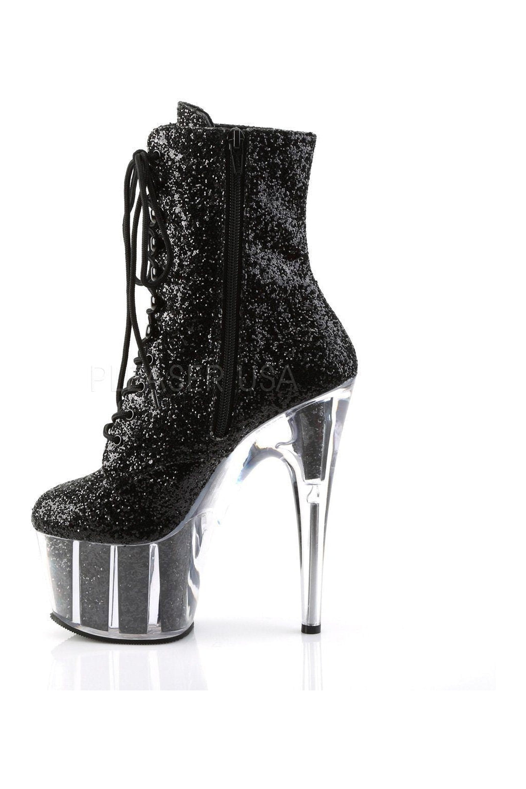 ADORE 1020G Black Glitter Platform Ankle Boot with Stiletto Heel