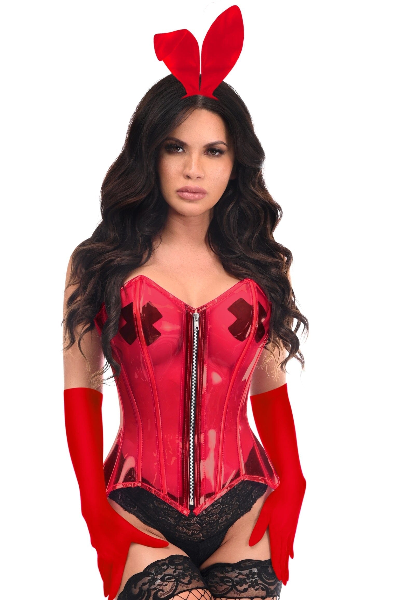 Exquisite 4 - Piece Clear Red Alluring Bunny Corset Costume