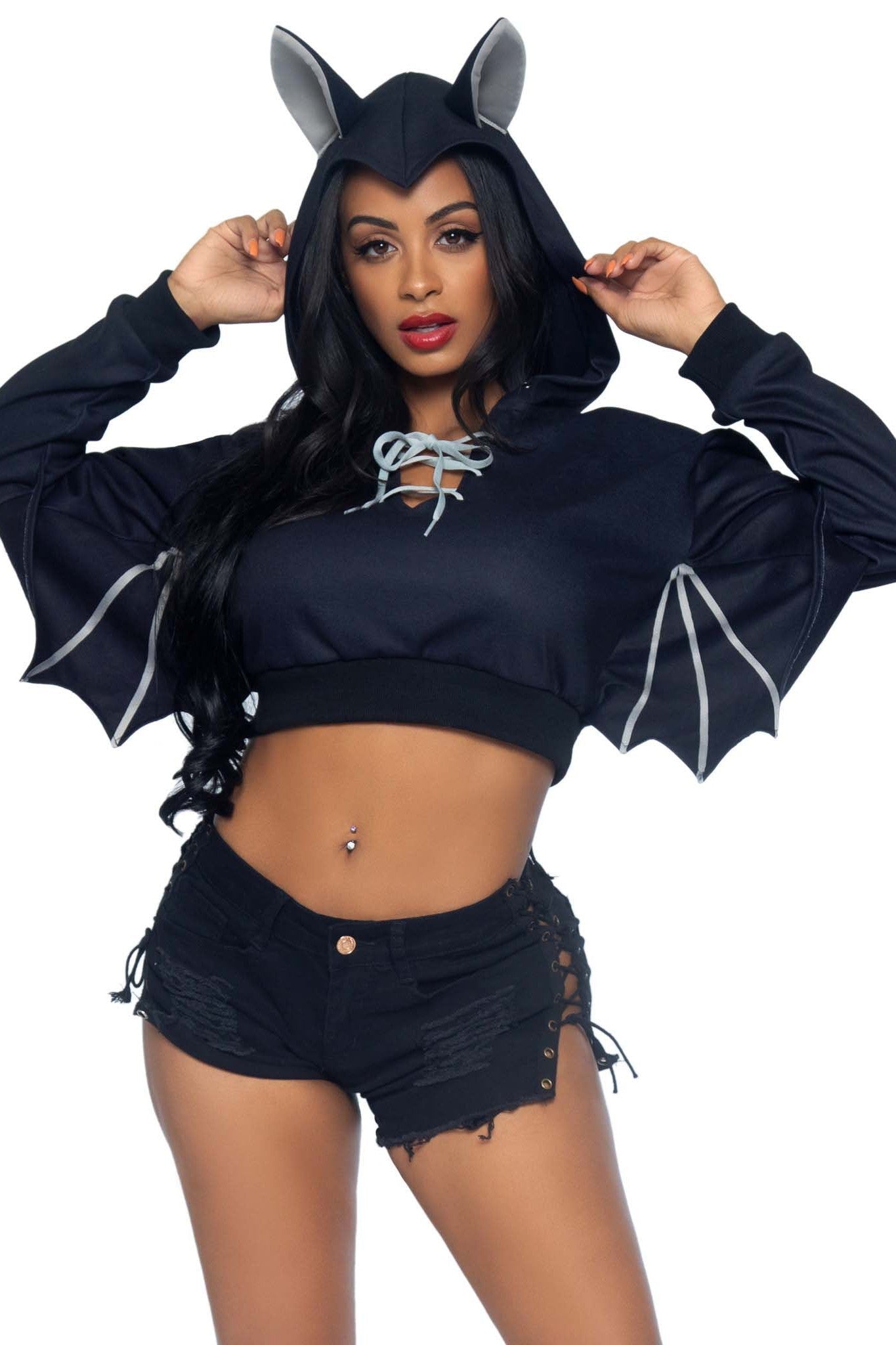 Bat-themed Cropped Fashion Hoodie by Leg Avenue