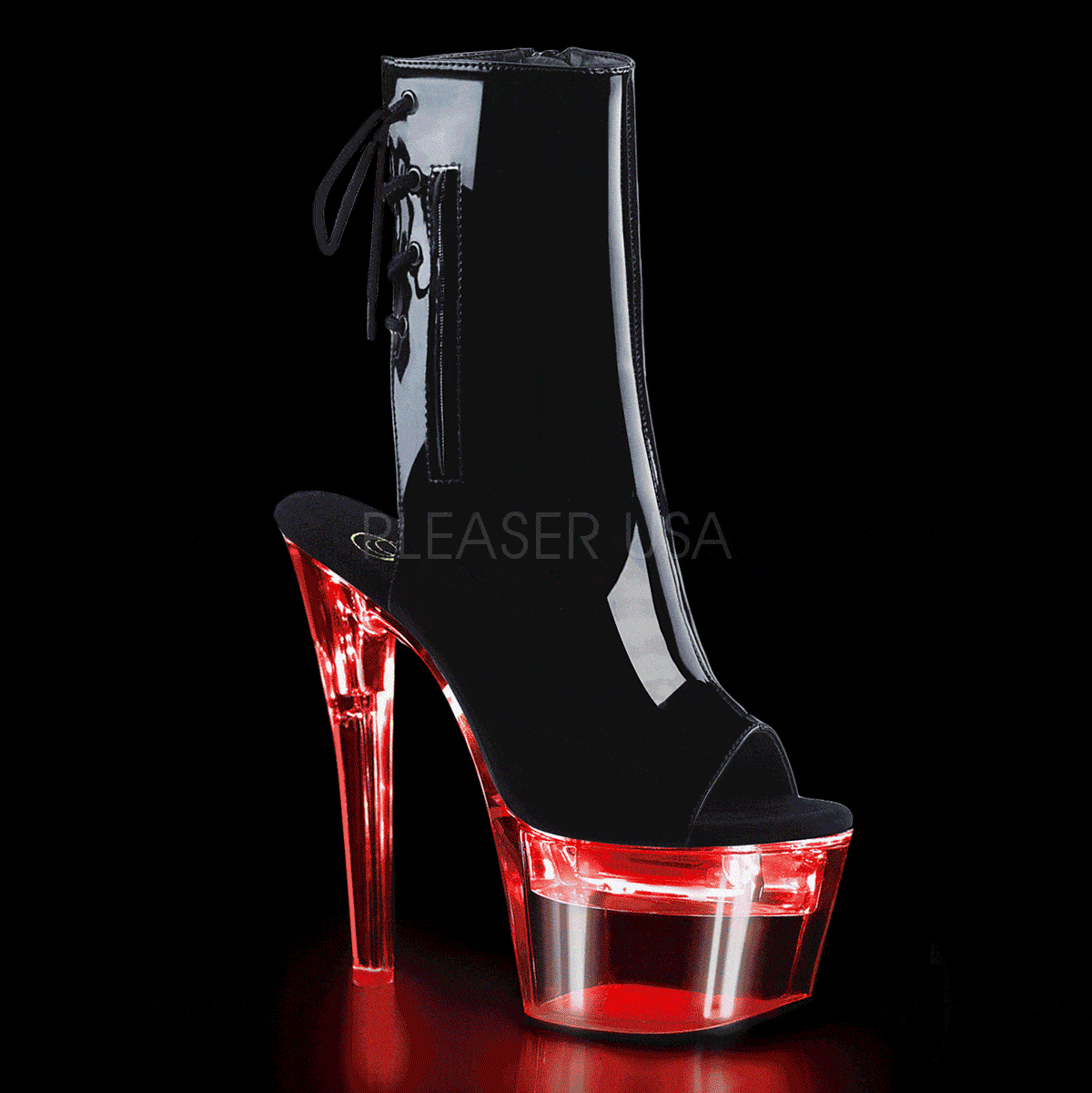 Black Patent Platform Ankle Boot FLASHDANCE-1018-7 with USB Chargeable LED Lights