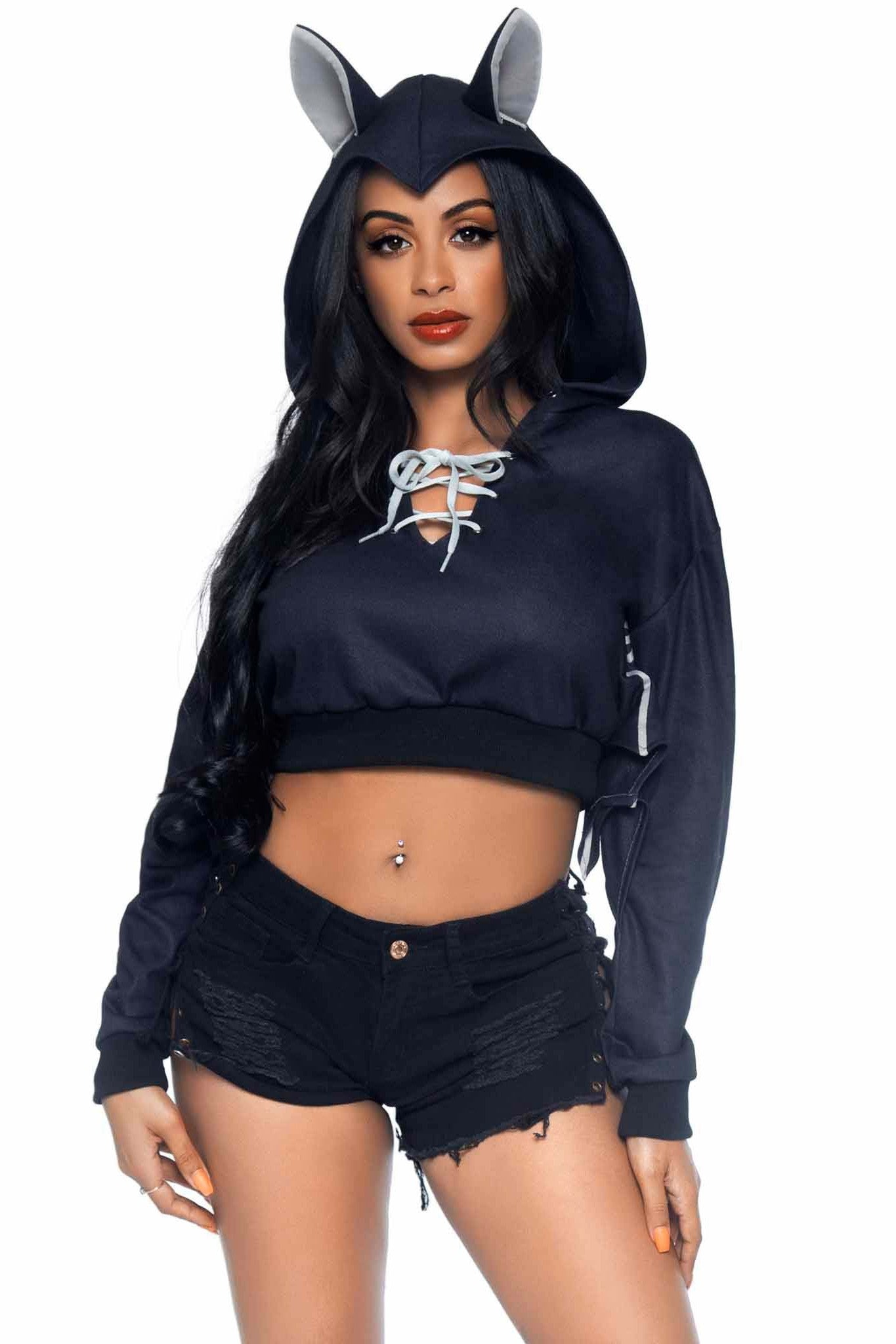 Bat-themed Cropped Fashion Hoodie by Leg Avenue