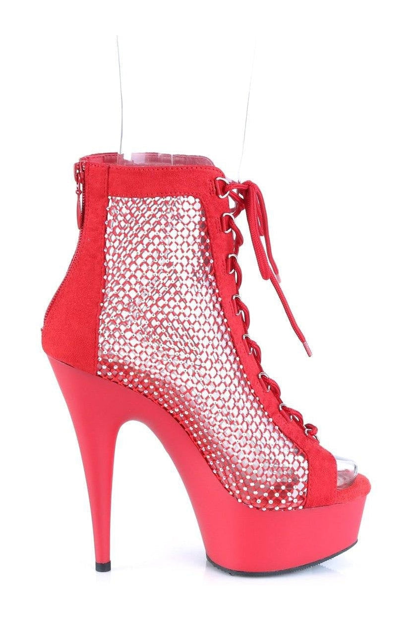 Red Faux Suede Pleaser DELIGHT-600-33RM Lace-Up Ankle Boot with Peep Toe