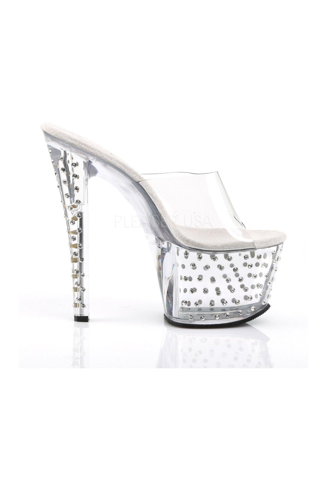 STARDUST-701 Clear Vinyl Platform Slide Sandals with Rhinestone Studded Platform