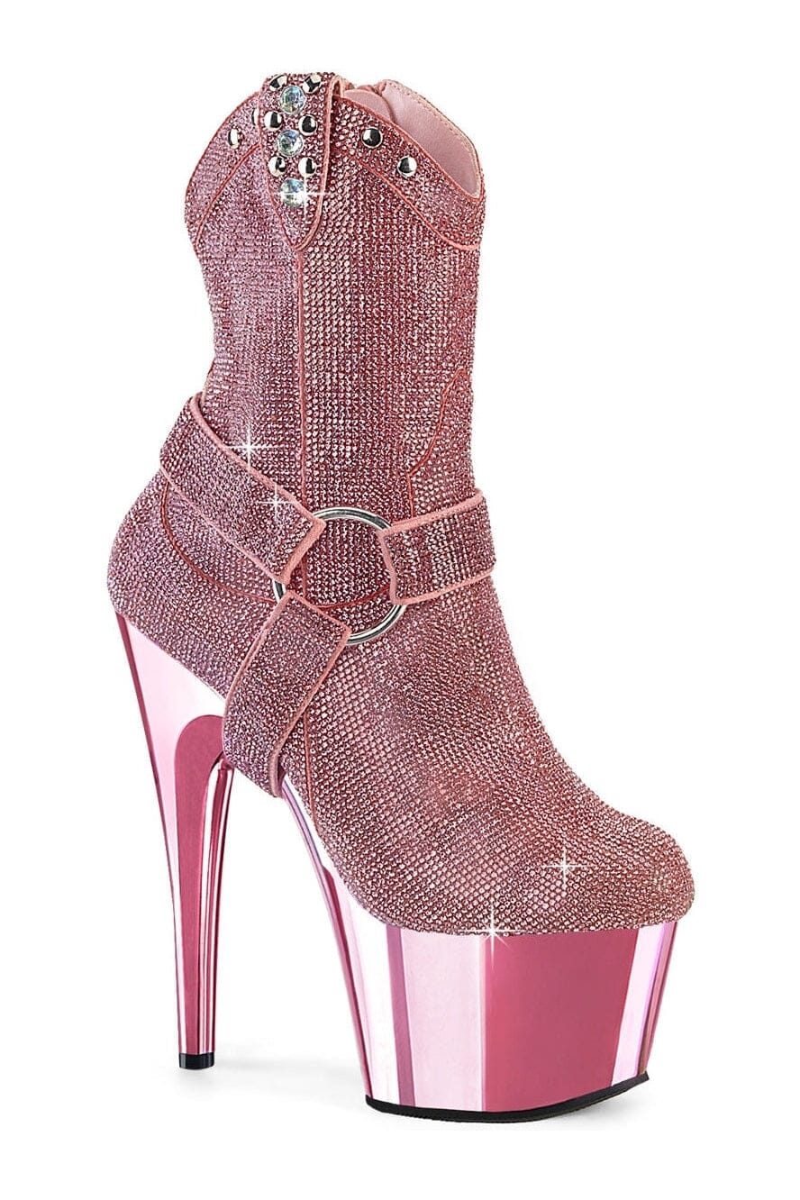 Pleaser Brand ADORE-1029CHRS Women's Pink Faux Suede Rhinestone Embellished Ankle Boots