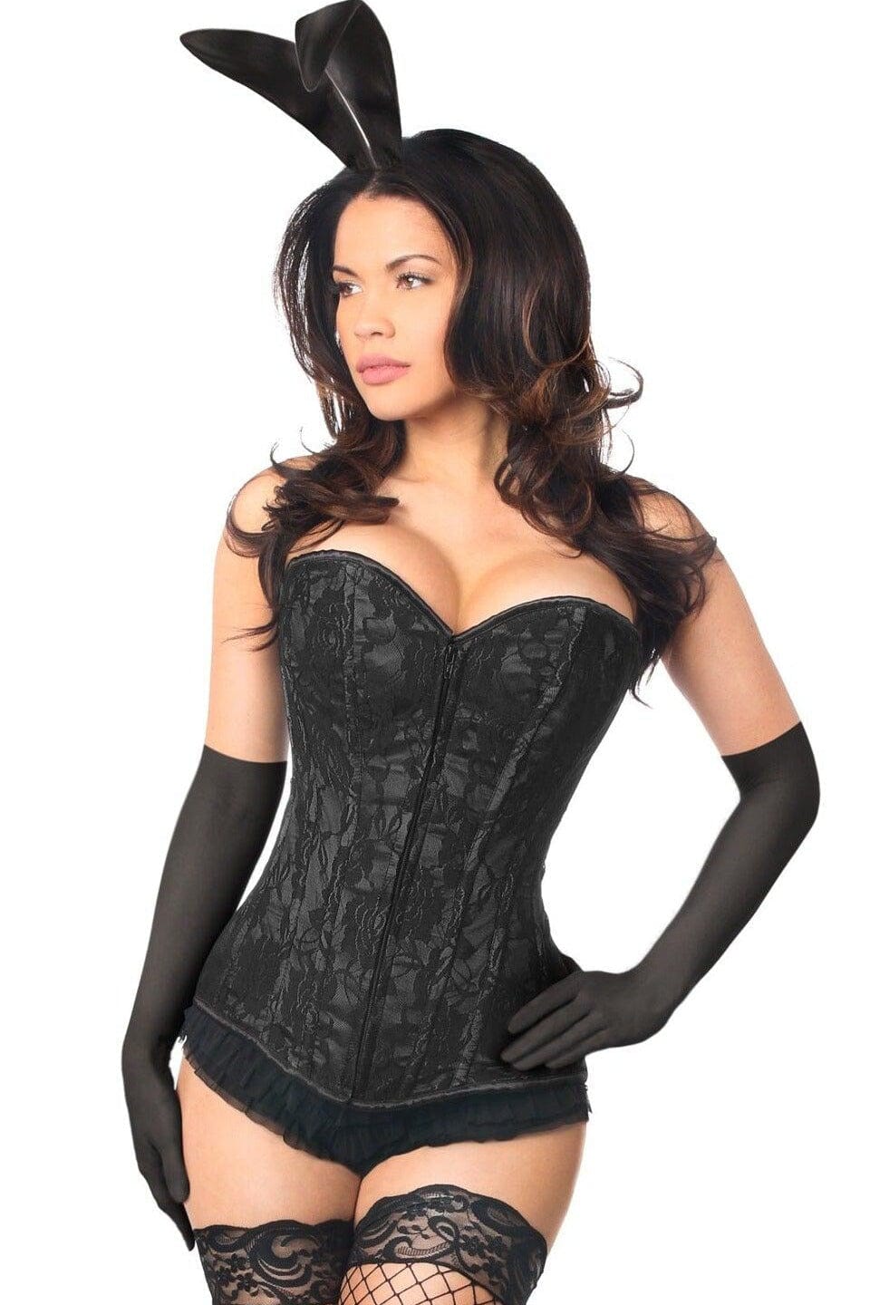 4 Piece Lace Bunny Costume Set with Corset, Gloves, Ears and Tail