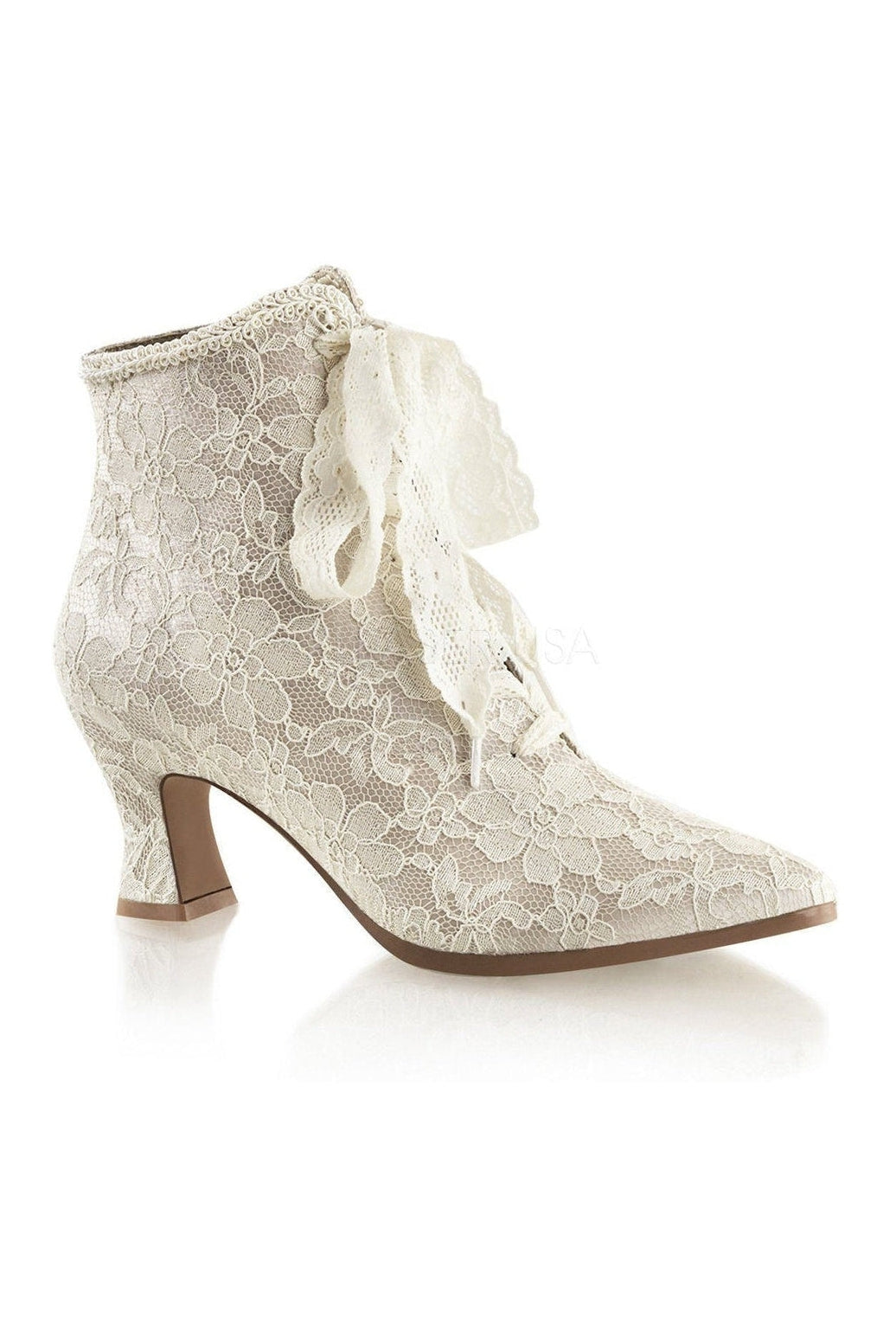 Champagne Genuine Satin Victorian-30 Lace-Up Ankle Boots with Ribbon Bow Tie
