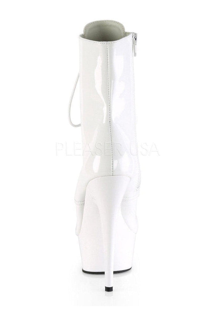 Stylish White Patent Leather Platform Lace - Up Ankle Boots - DELIGHT - 1020 Model