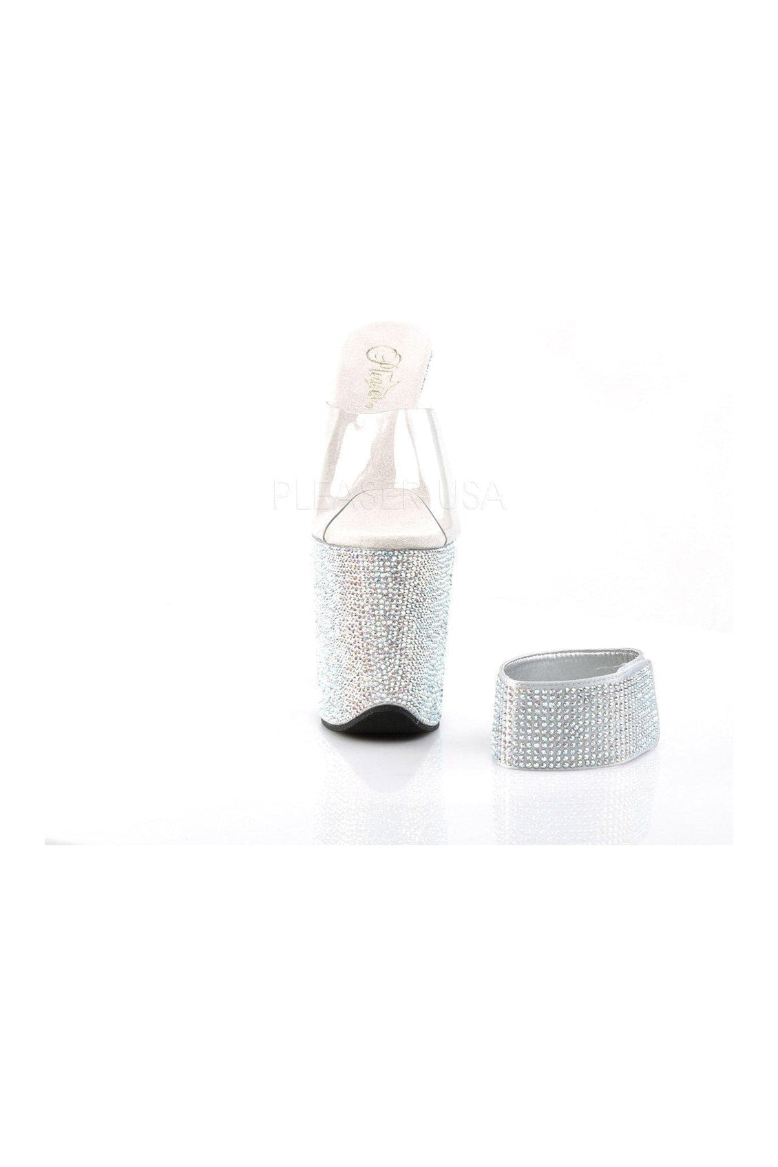 BEJEWELED-812RS Clear Vinyl Platform Slide with Sparkling Rhinestones