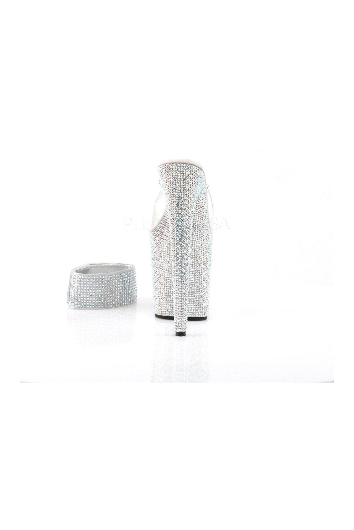 BEJEWELED-812RS Clear Vinyl Platform Slide with Sparkling Rhinestones