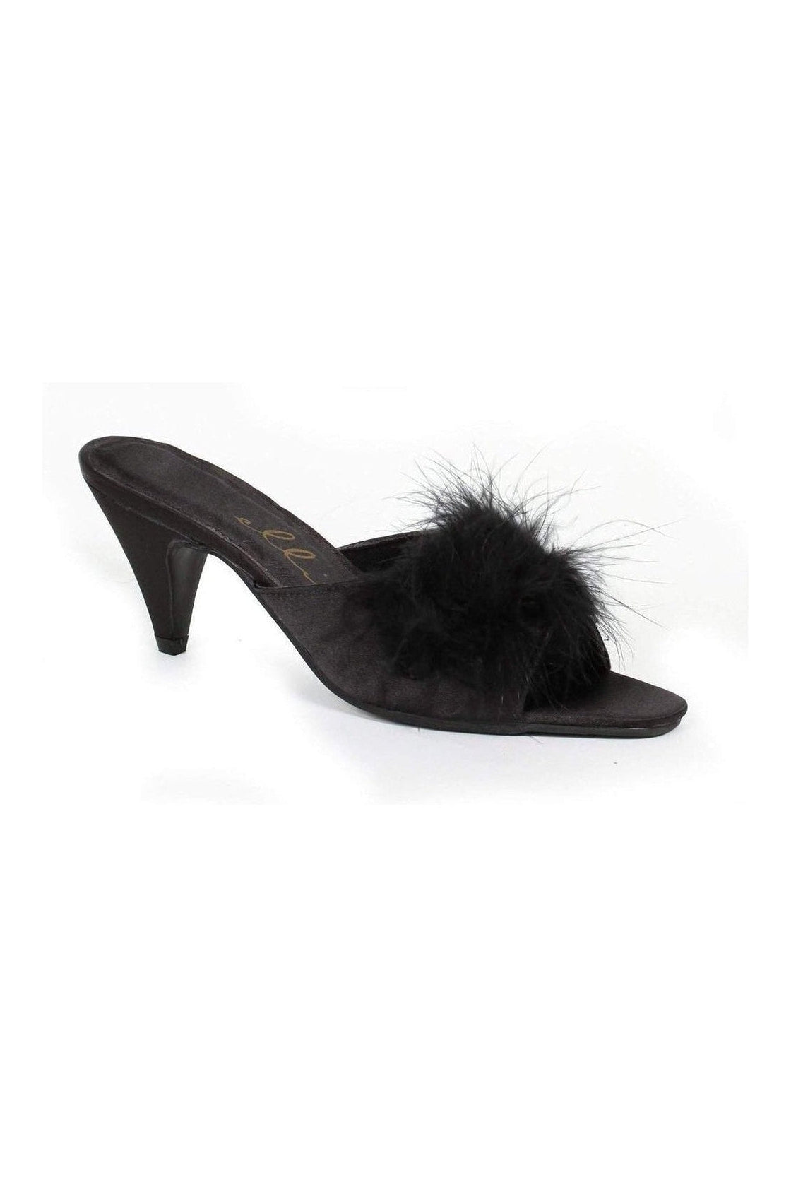 Black Genuine Satin PHOEBE Marabou Slippers with 2.5 - inch Heel