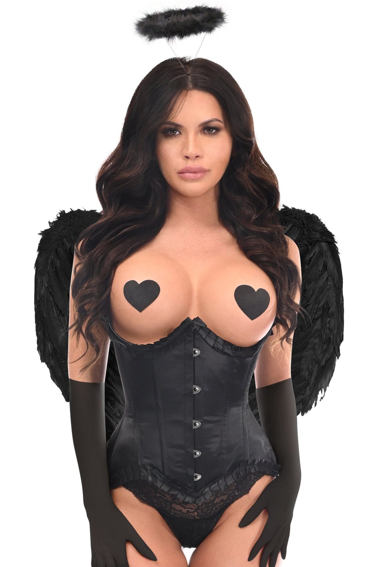 Top-Notch 4-Piece Pin-Up Dark Angel Corset Costume Set for Enchanting Looks