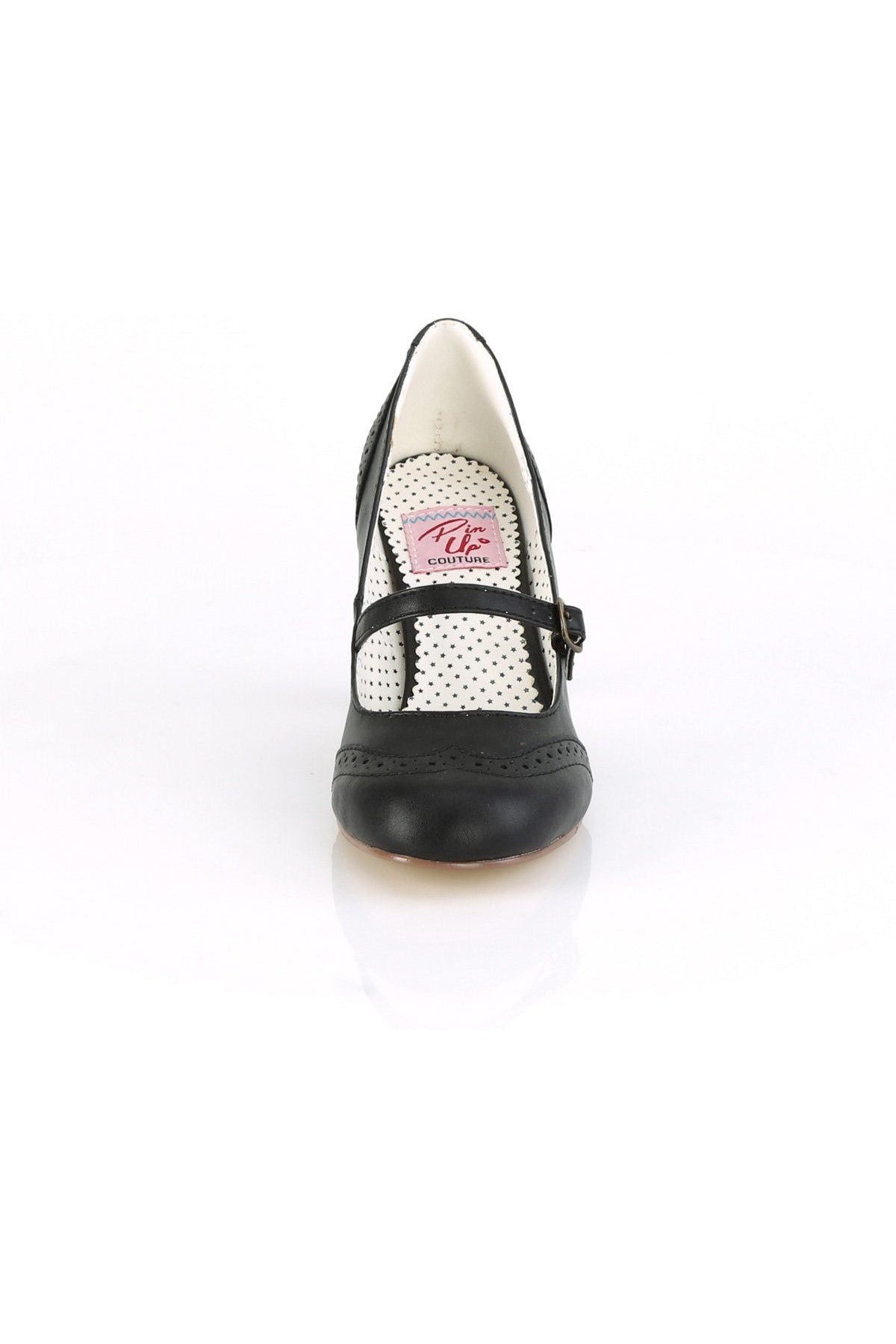 Stylish Black Faux Leather Flapper-32 Maryjane Pumps with 3-Inch Kitten Heel