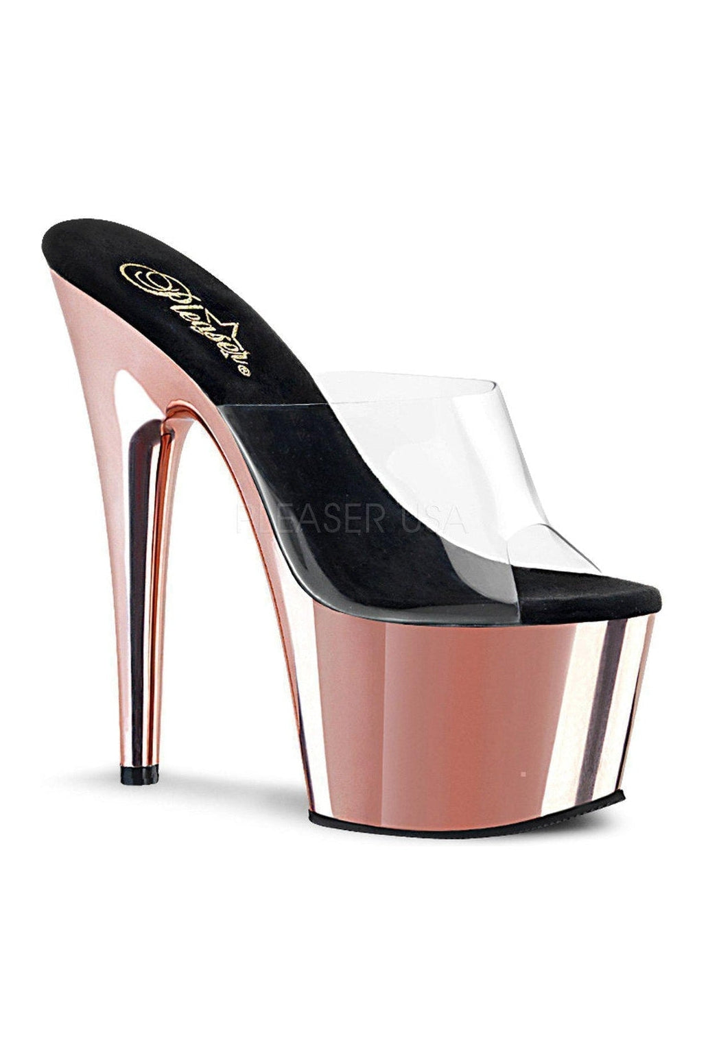 ADORE-701 Clear Vinyl Platform Slide with High Stiletto Heel