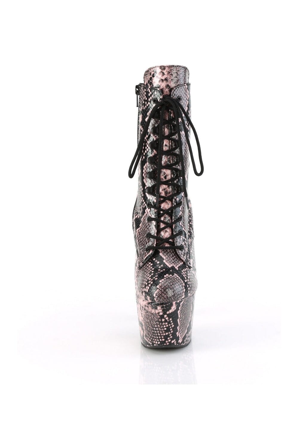 Pleaser ADORE-1020SPWR Pink Faux Leather Mid Calf Lace-Up Knee Boot