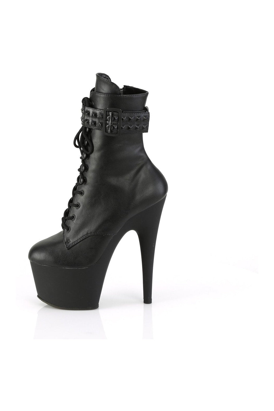 Pleaser ADORE-1020STR Black Faux Leather Lace - Up Ankle Boot