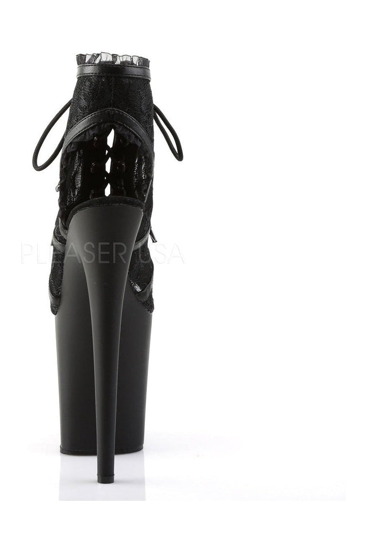 Stylish FLAMINGO-896LC Black Fabric Open-Toe/Heel Lace-Up Ankle Platform Boots