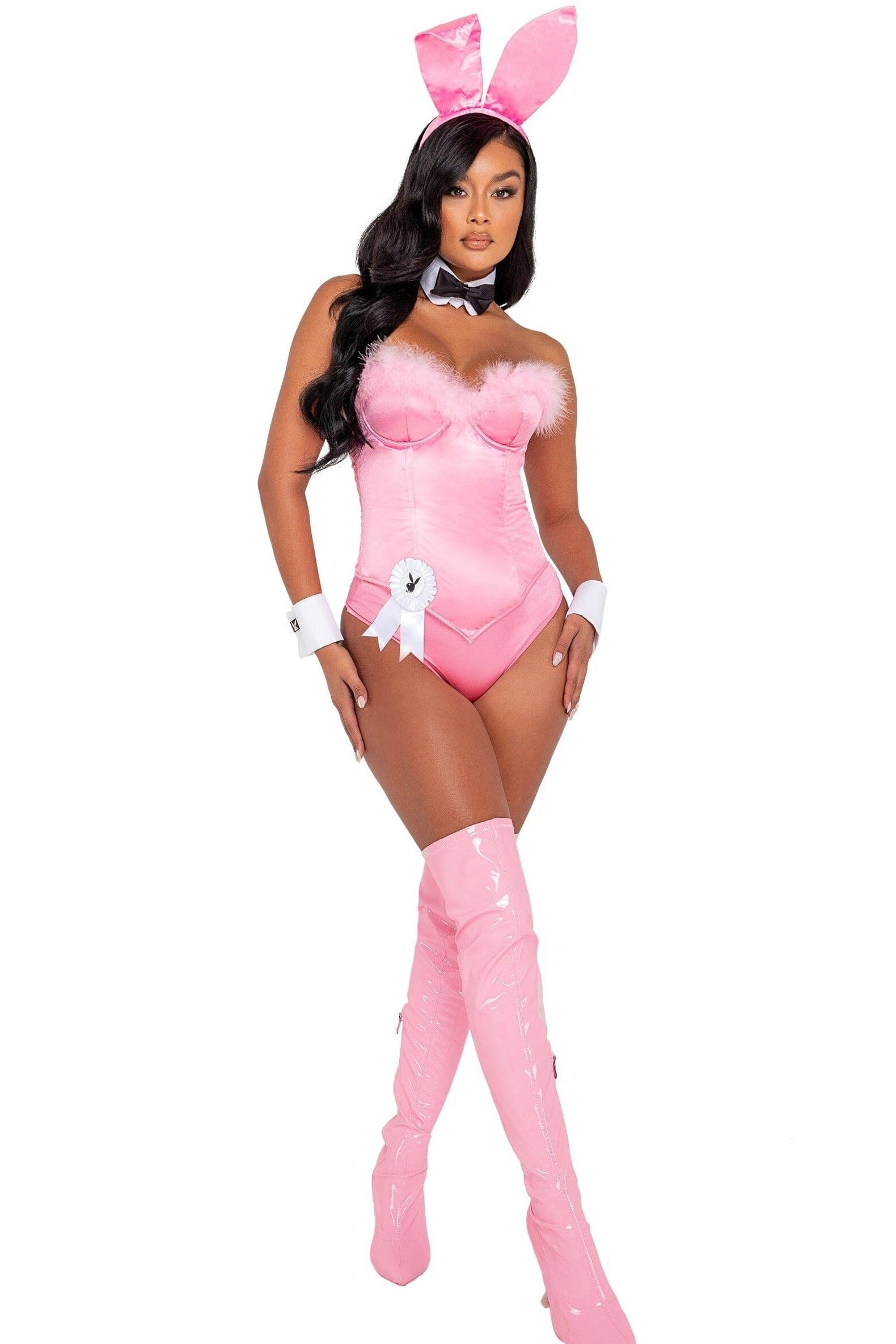 9-Piece Playboy Boudoir Bunny Costume Set with Marabou Trim