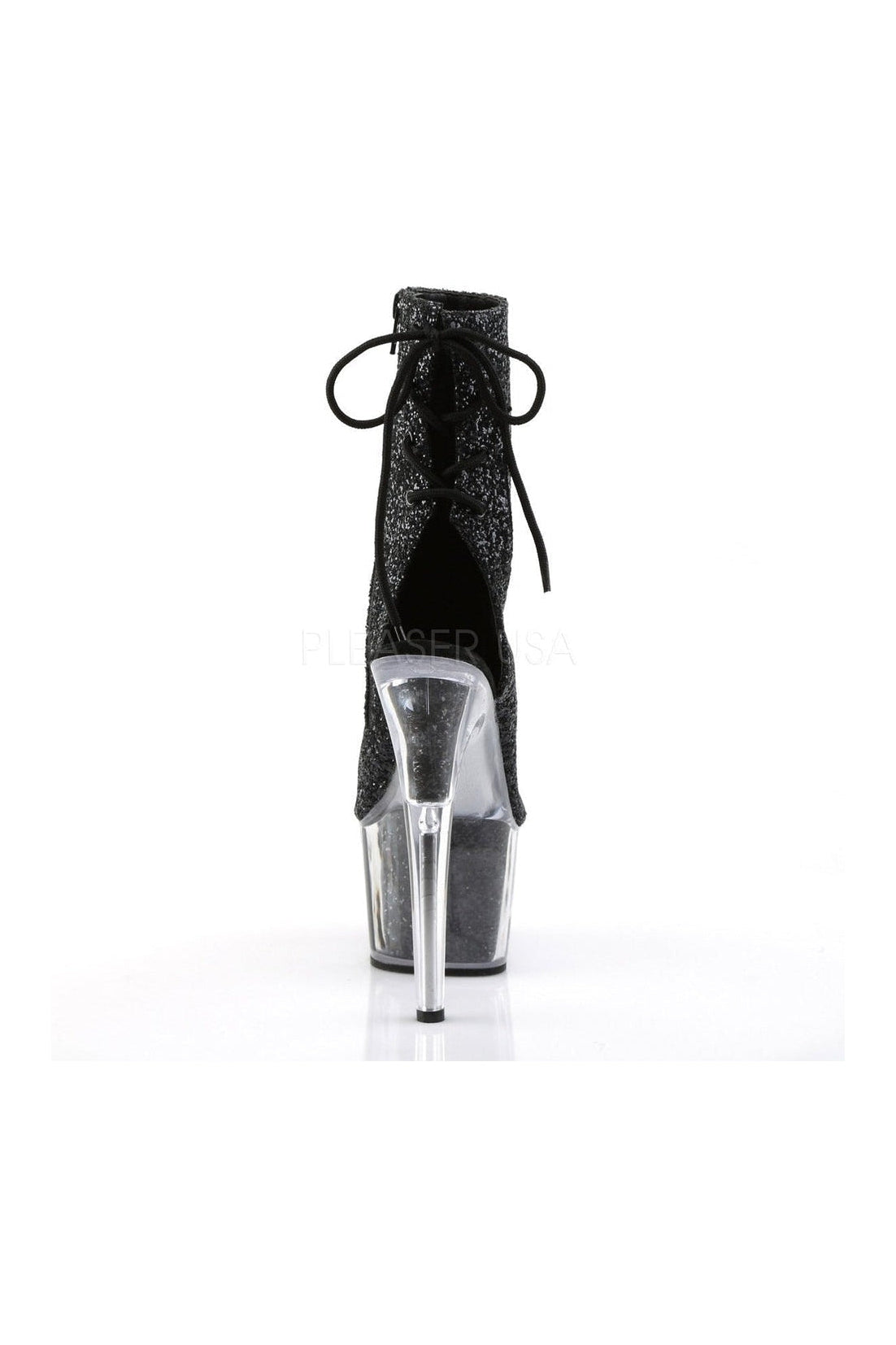 Black Glitter ADORE-1018G Platform Ankle Boot with Stiletto Heel