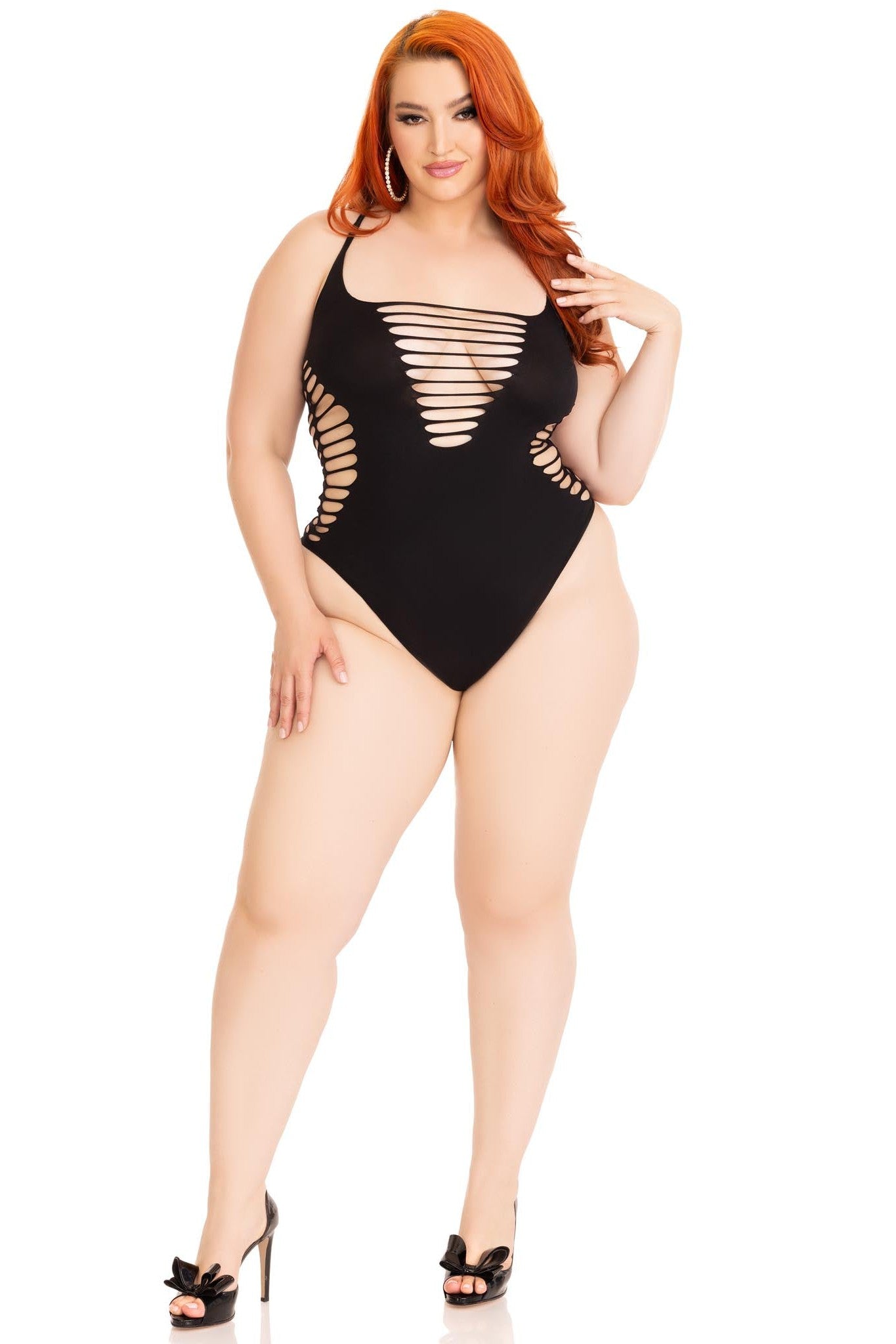Plus Size Seamless Racer Back Shredded Thong Bodysuit for a Stylish Look