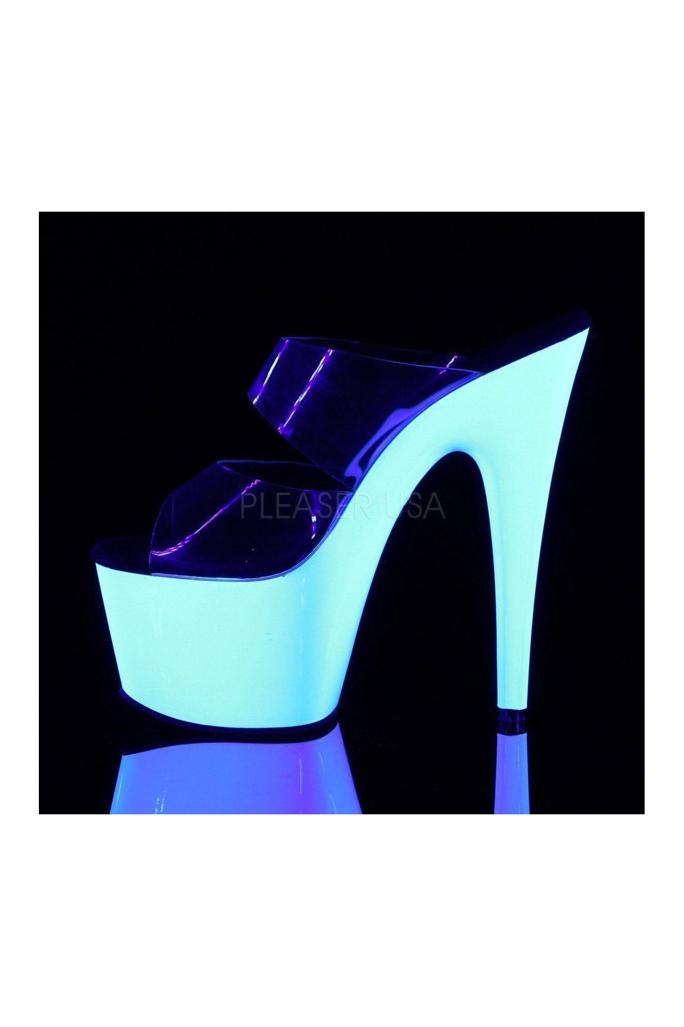 ADORE Brand 702UV Clear Vinyl Platform Slide Sandals with Neon UV Reactive Design