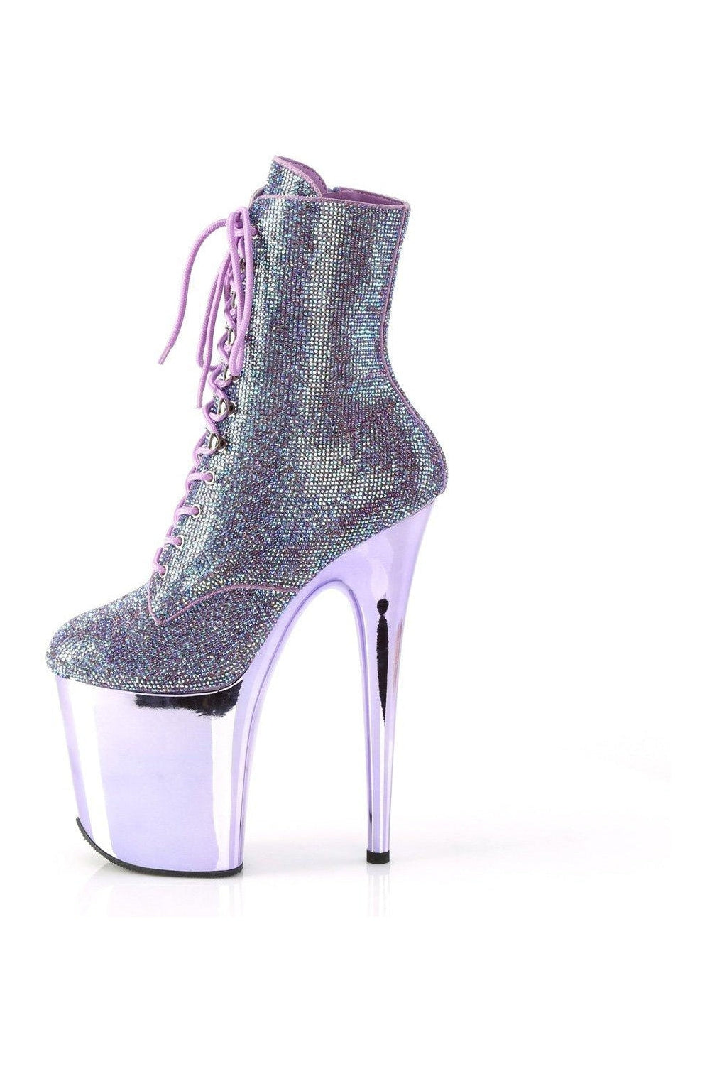 Pleaser Purple Faux Suede Flamingo-1020CHRS Lace-Up Rhinestone Embellished Side Zipper Ankle Boots