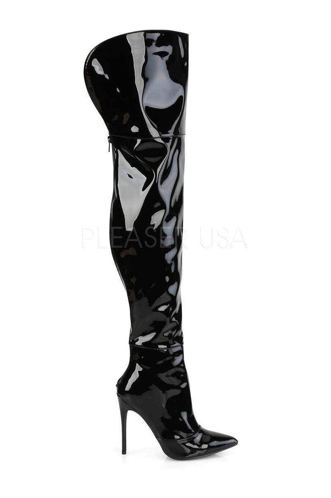 Stylish Black Patent Leather Courtly-3012 Thigh High Boots for Fashionable Women