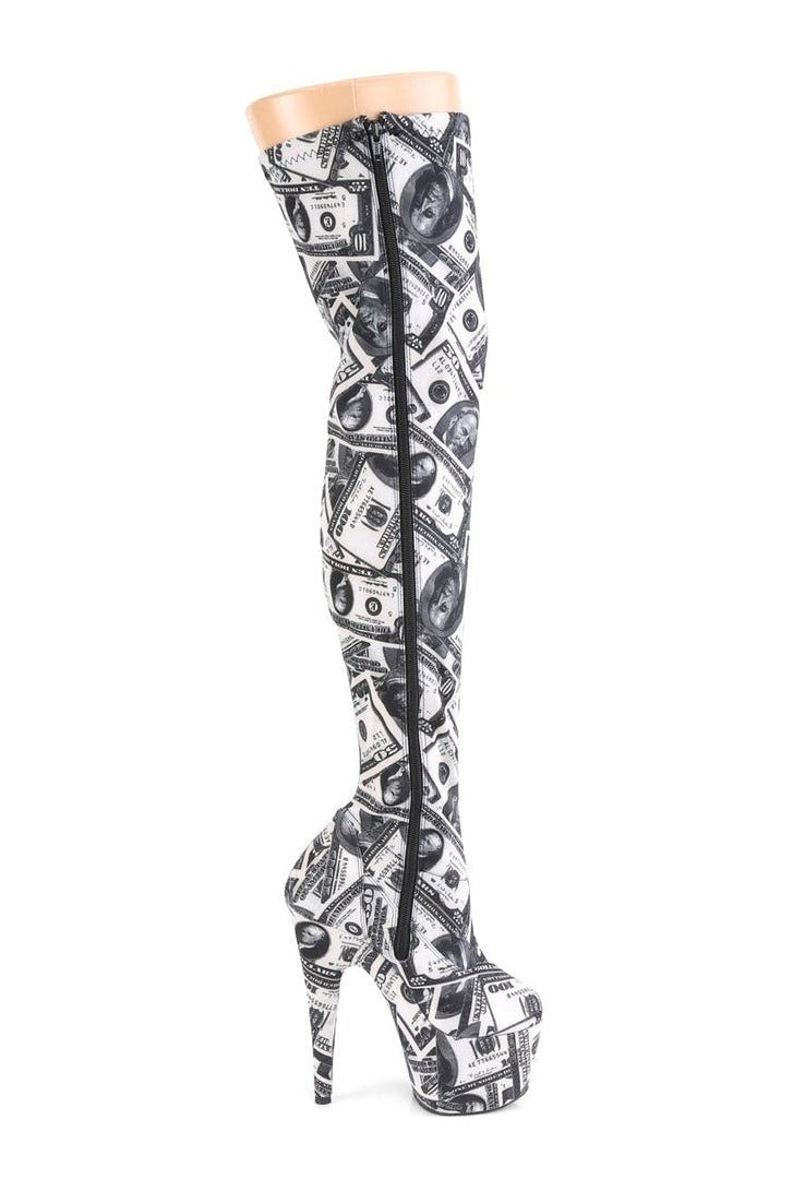Pleaser Brand White Fabric Exotic Stretch Thigh High Fashion Boot - ADORE - 3000DP