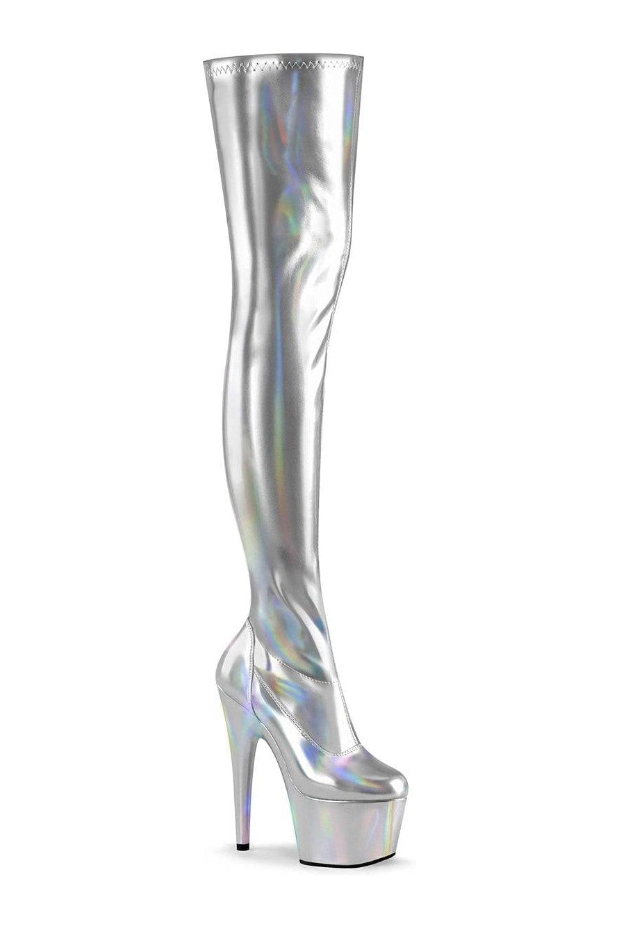 Pleaser ADORE-3000HWR Hologram Patent Exotic Stretch Thigh Boots
